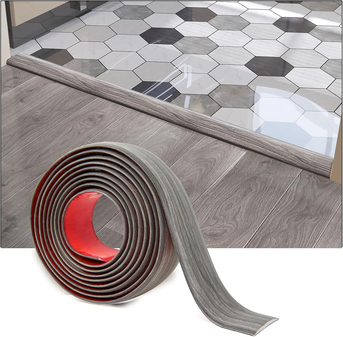 Art3d Self Adhesive Vinyl Floor Transition Strip, Laminate Floor Strip Floor Flat Divider Strip for Joining Floor Gaps,Carpet Threshold, Floor Tiles（4 FT, 1.57in, Gray）