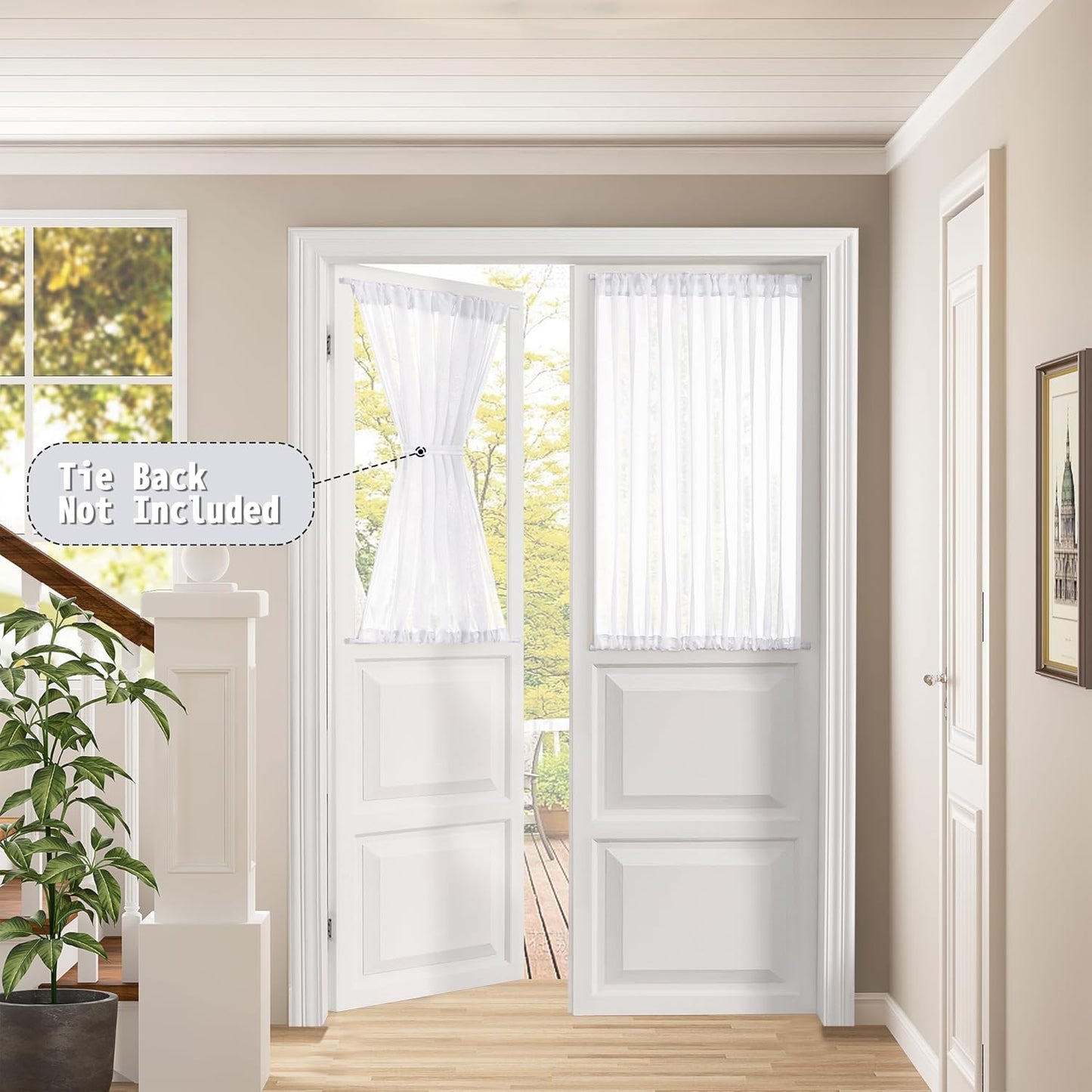 Tollpiz Small Sheer Door Curtain Closet Linen Textured Curtain Sheers Doorway Light Filtering Voile French Door Rod Pocket Curtains Patio Glass Door, 25 x 40 inches Long, White, Set of 1 Panel