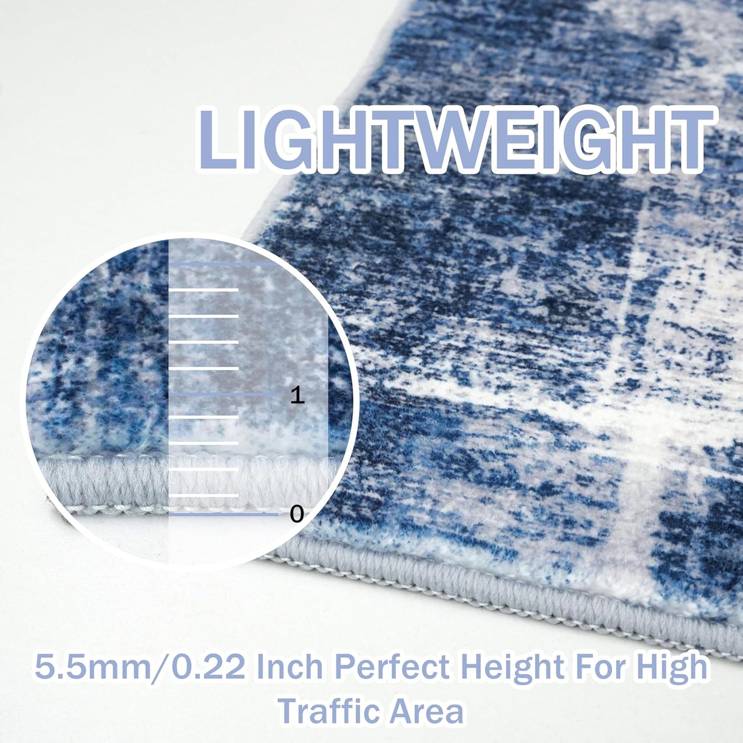 IOHOUZE Abstract Area Rugs 6x9 Ft Washable Rugs for Living Room, Non Slip Dining Room Rug, Printed Faux Wool Rugs for Bedroom, Floor Carpet for Office Nursery Playroom, Navy/Grey