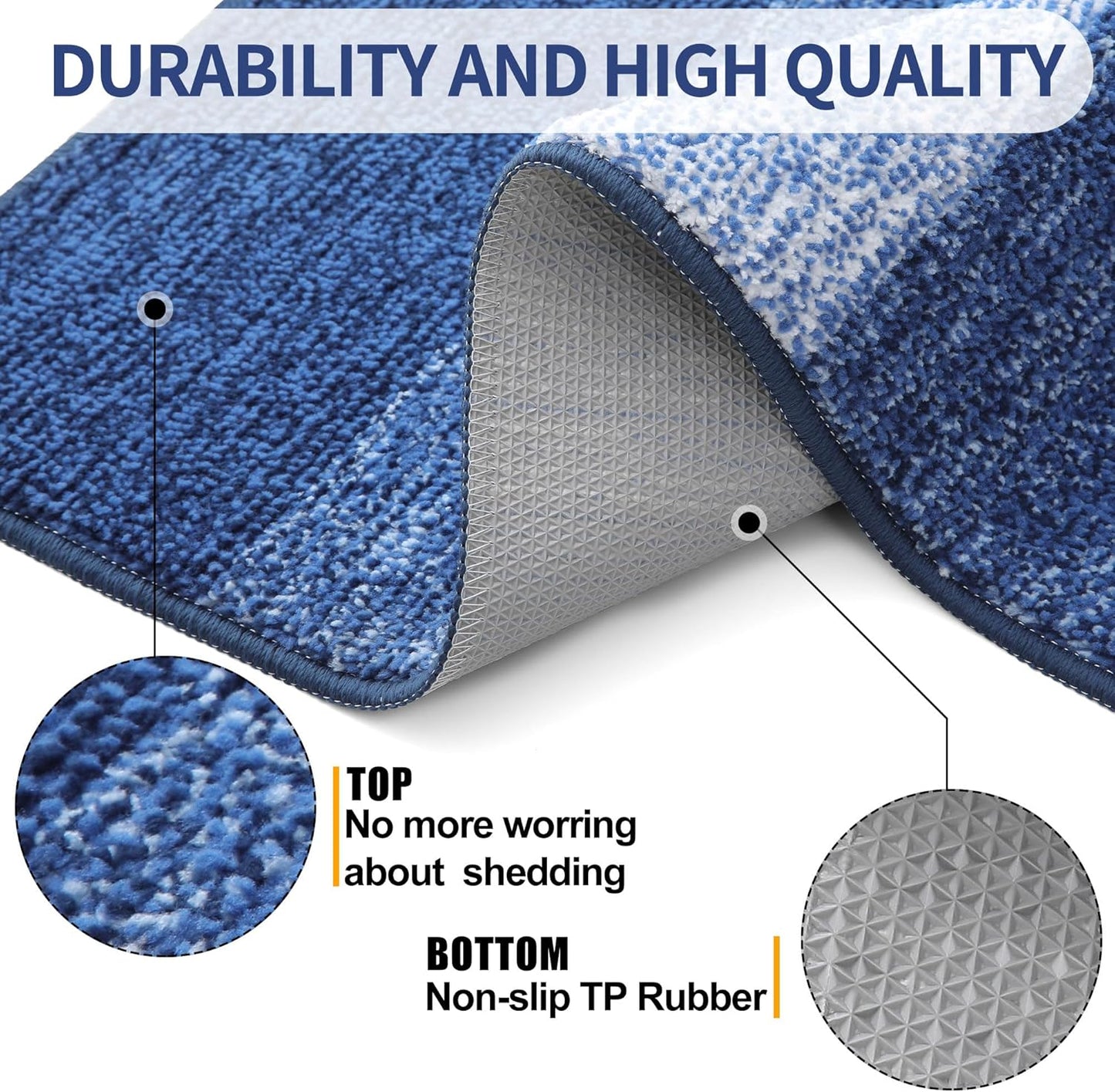 Kitinjoy Indoor Outdoor Door Mat, 59x36 Non-Slip Absorbent Dirt Trapper, Low-Profile Washable Inside Entrance Front Floor Mat, Sturdy Soft Entry Doormats for Entryway, Navy Blue