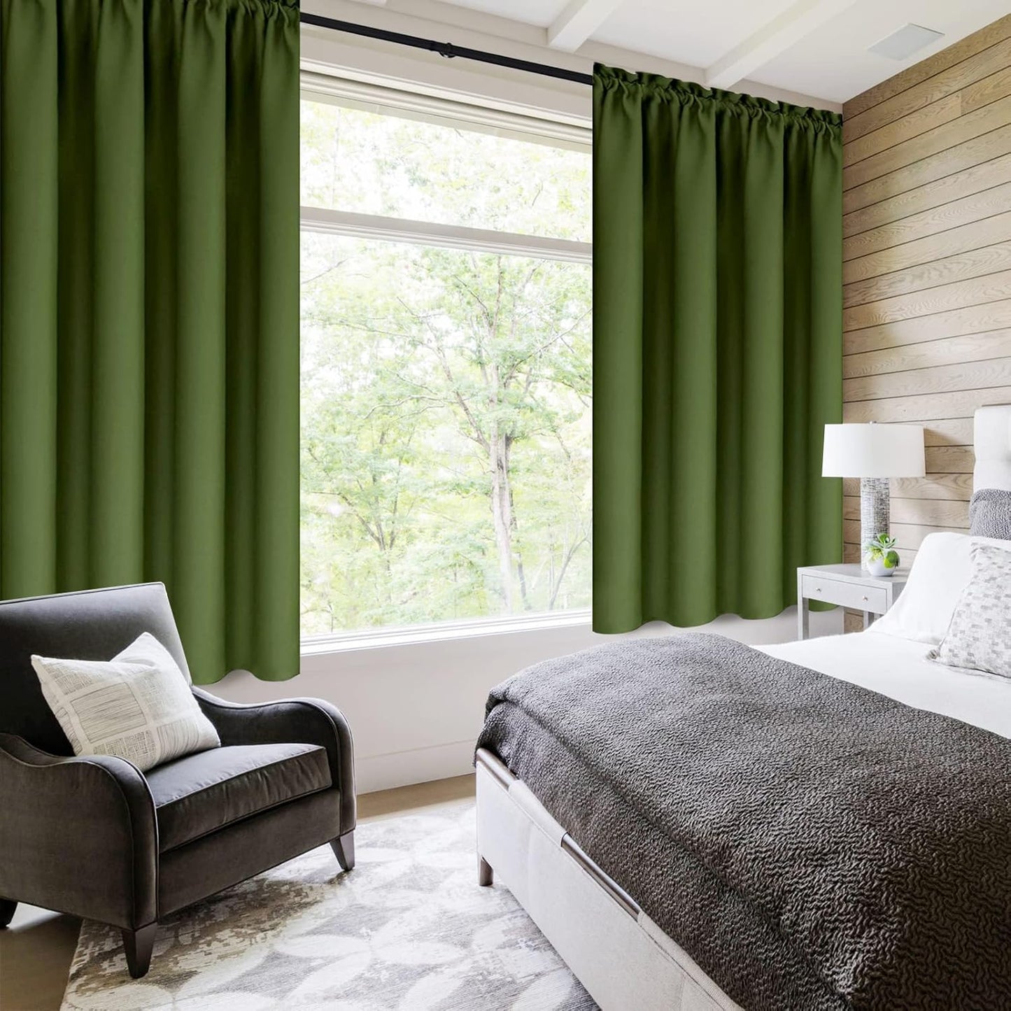 DWCN Olive Green Room Darkening Blackout Curtains - Thermal Insulated Privacy Energy Saving Window Curtain Drapes 38 x 54 inch Length, Set of 2 Bedroom Living Room Curtains