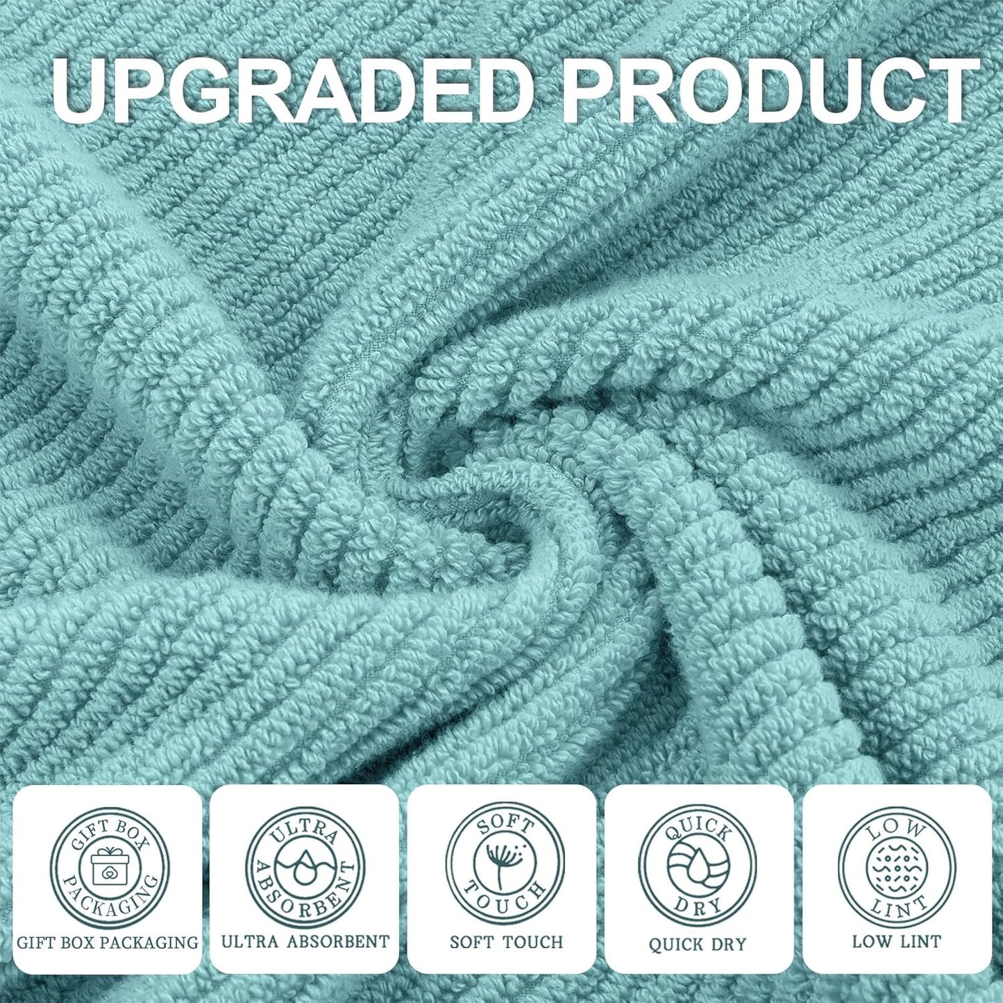 Towels for Bathroom - 100% Cotton | Lightweight | Thick | Soft, Quick Dry Towels, Bath Towel Set of 6 Large, 2 Bath 30"x56", 2 Hand 18"x28", 2 Washcloths 13"x13", Luxury Shower Towel Set, Aqua Teal