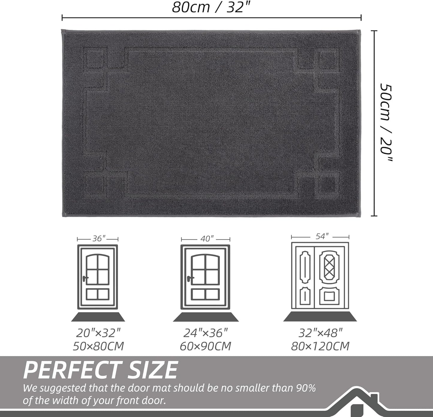 BEQHAUSE Door Mat 20" x 32", Non-Slip Door Mats Indoor Entryway Rugs Washable Low-Profile Absorbent and Stain Resist Floor Mats, Dog Door Mat for Front Back Door, Muddy Wet Shoes & Paws, Dark Grey