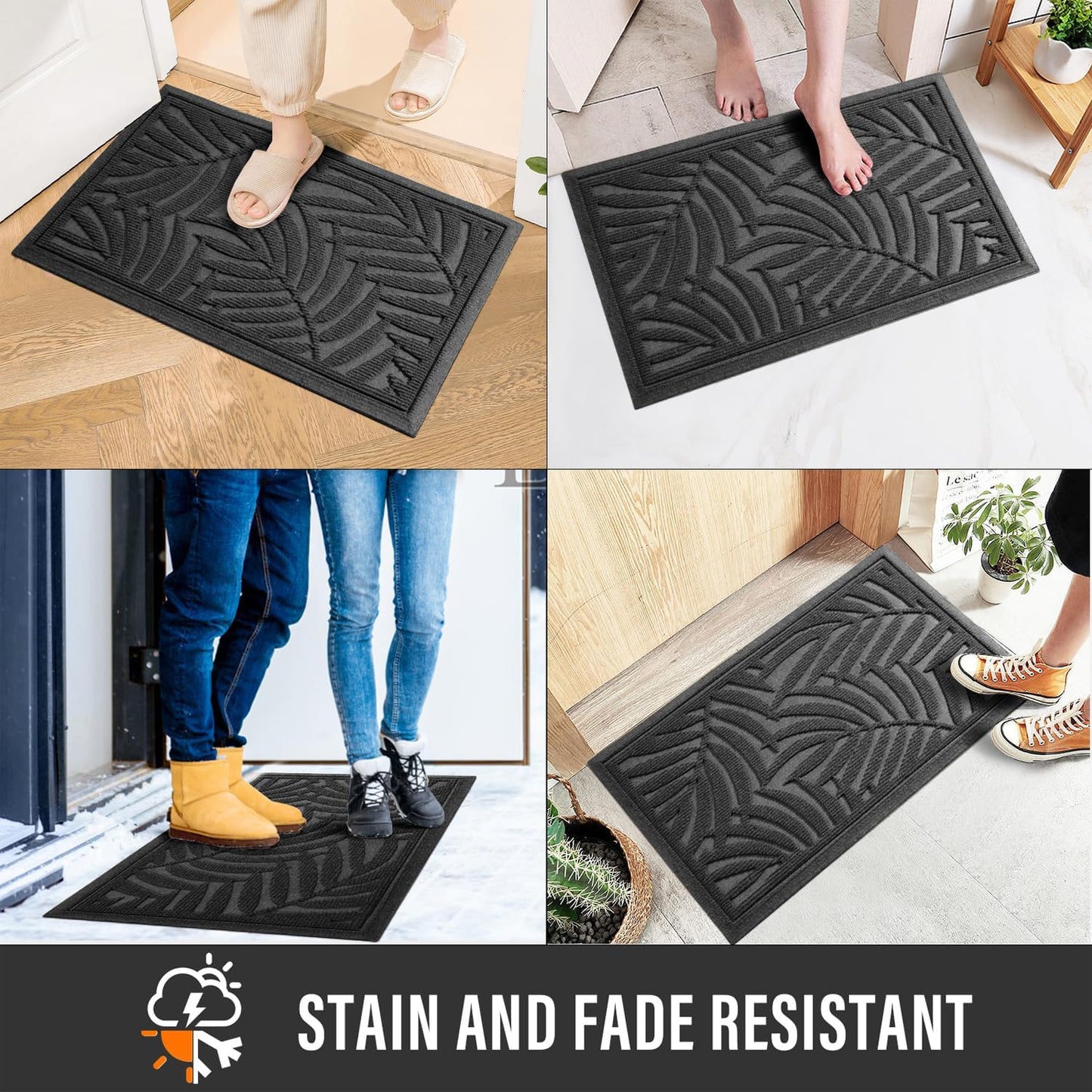 Front Door Mat, Absorbent Resist Dirt Welcome Door Mat Indoor Outdoor, Waterproof Doormat, Sturdy Non Slip Backing, Fade Resistant, Low Profile Entry Mat for Entryway, 47×32, Grey