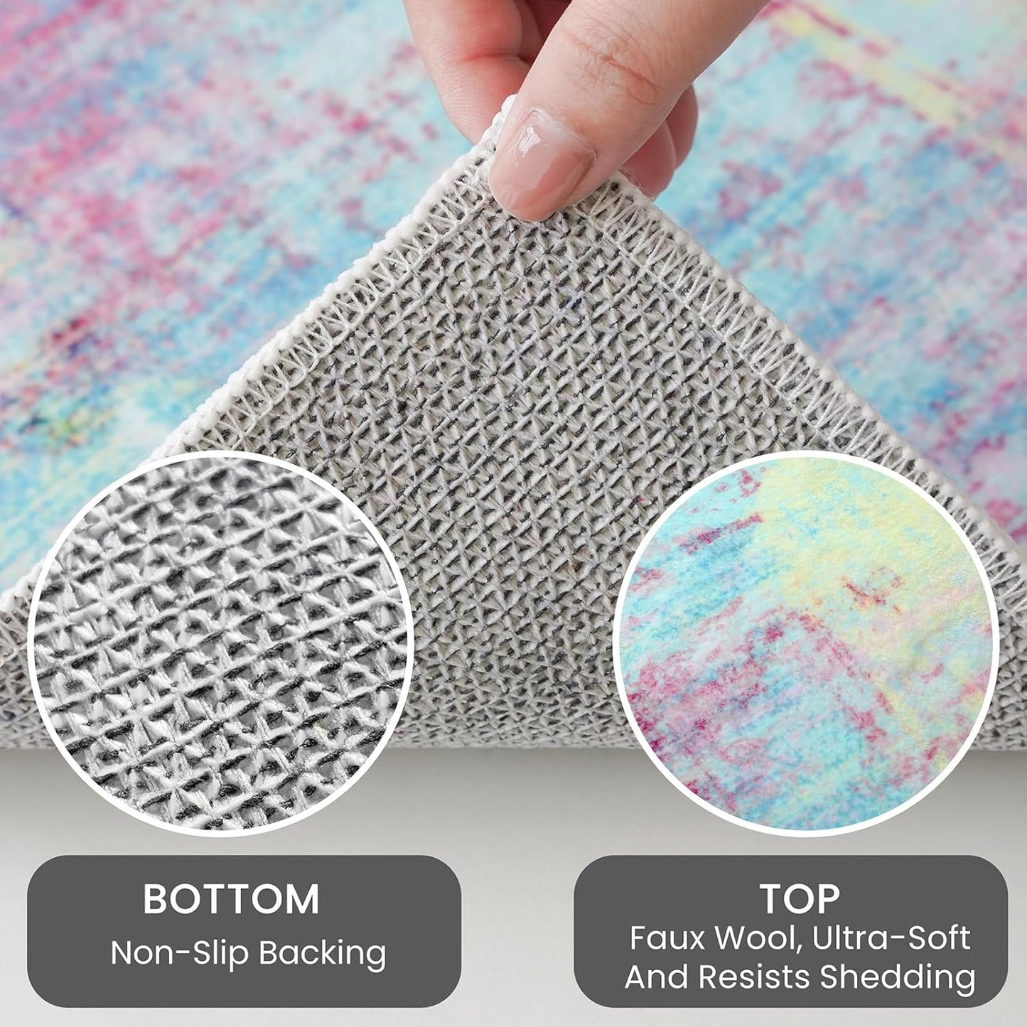 IOHOUZE Abstract Runner Rug 2x5 Ft Washable Runners for Hallways, Non Slip Kitchen Runner Printed Faux Wool Entryway Runner Indoor, Modern Abstract Floor Carpet for Hall Kitchen Bedroom, Pink Teal