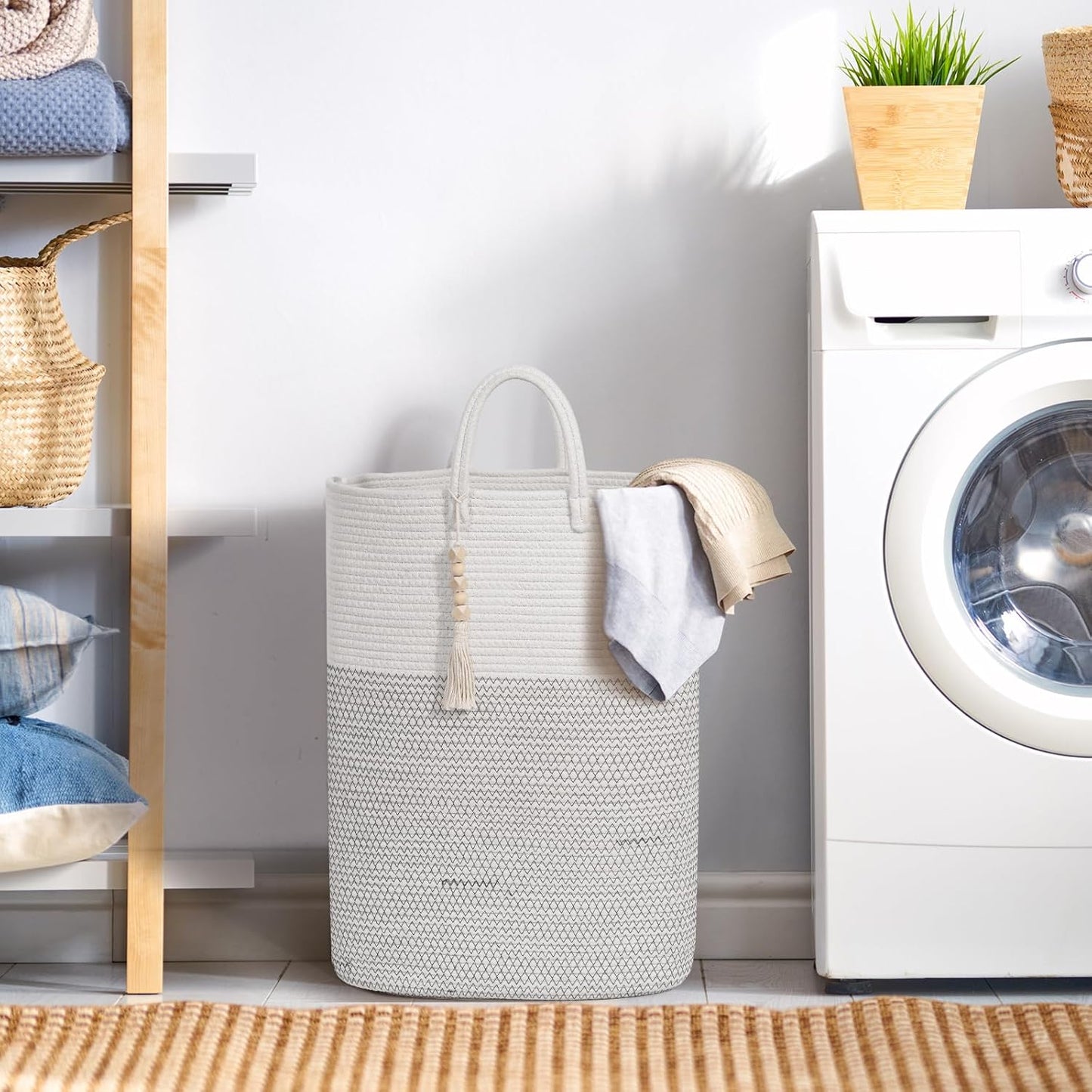 Woven Laundry Basket for Clothes, 65L Large Rectangle Laundry Hampers, Nursery Storage Basket for Toys, Tall Dirty Clothes Hamper for Bedroom Aesthetic, Bathroom, Laundry Room