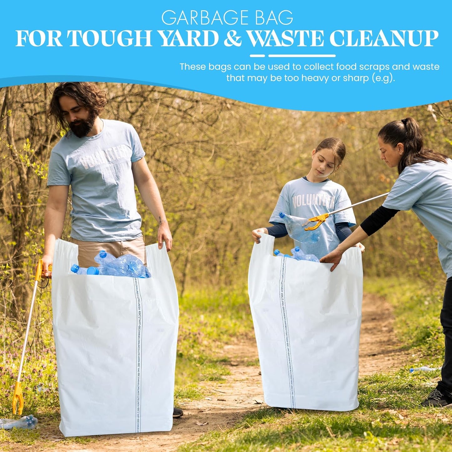 Heavy Duty Contractor Trash Bags with Handles – 52 Gallon, 40 Count | 3 MIL Thick, Extra Large Garbage Bags for Yard Waste, Construction, Lawn & Commercial Use | Secure Branded Knot for Easy Handling