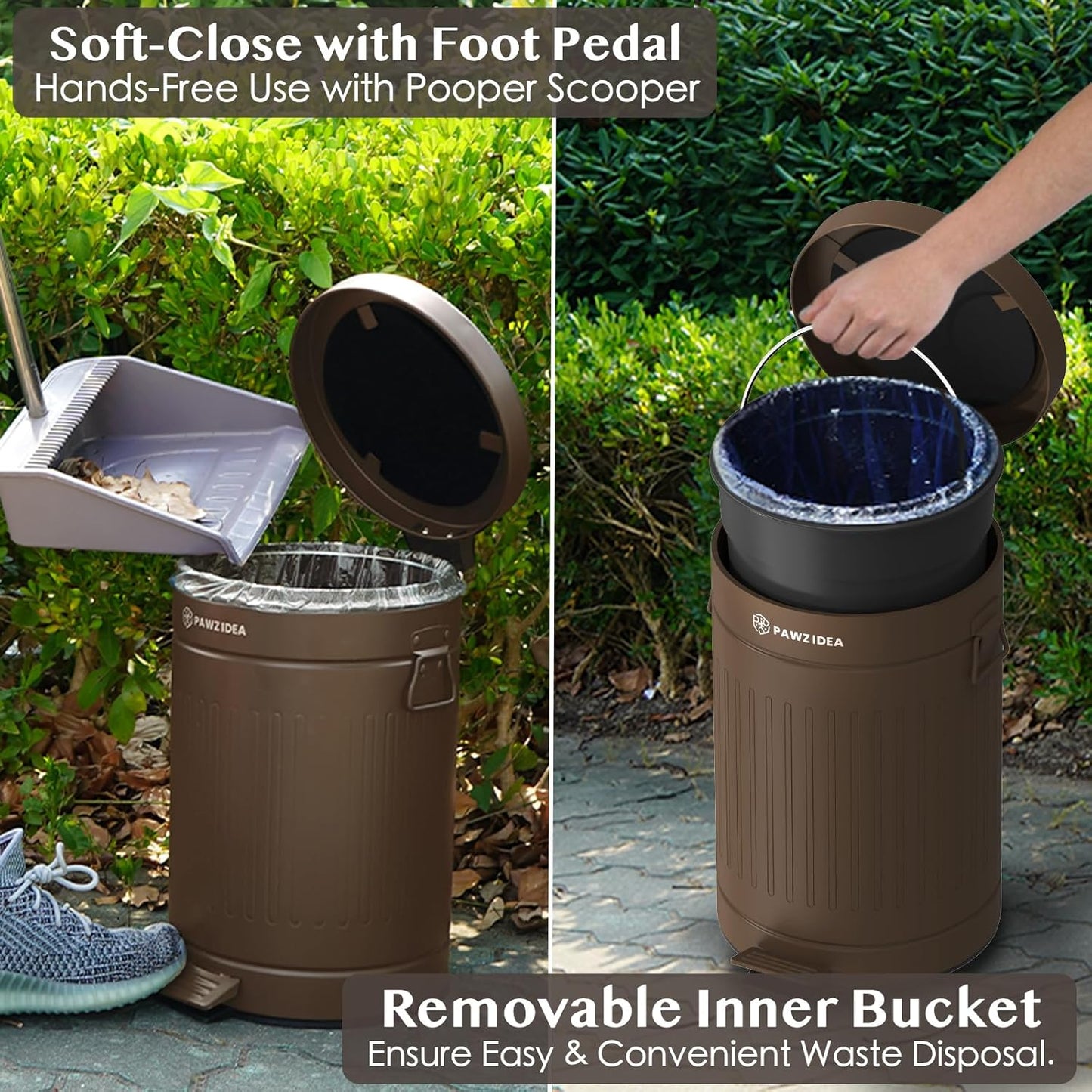 PAWZIDEA Dog Poop Trash Can Outside Odor Control, 3.1Gallon Pet Waste Trash Can Outdoor Waterproof, Dog Poop Container Bin Outdoor Garbage Can with Lid, 7.8in Activated Carbon Filter Pet Waste Station