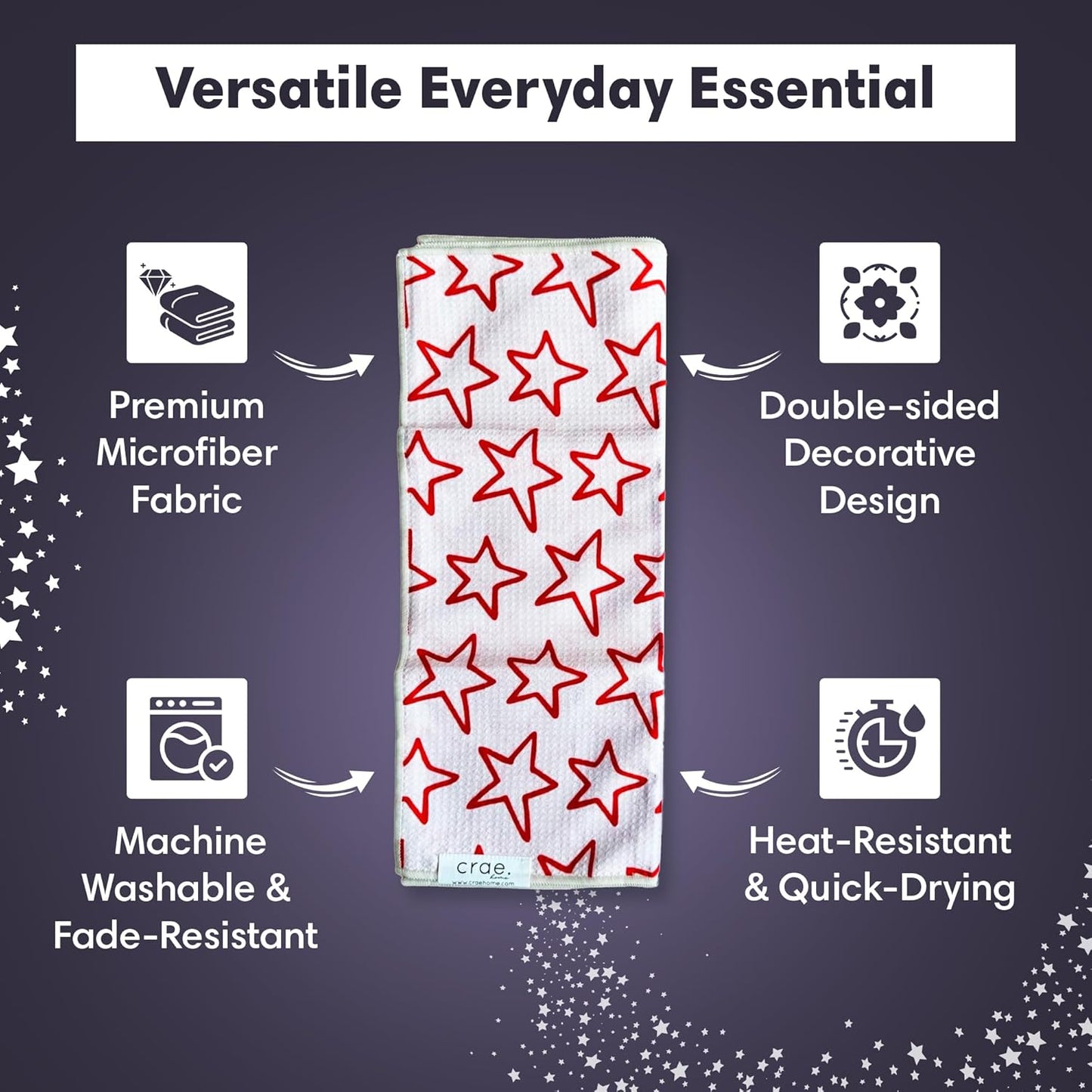 2 Double Sided Microfiber Hand Towels, 17x27 Inches Waffle Design Kitchen Towels Set, Durable & Soft Fast Drying Hand Wash Cloth, Everyday Dishcloth Use at Home (Stars & Stripes - Red, Blue, Cream)