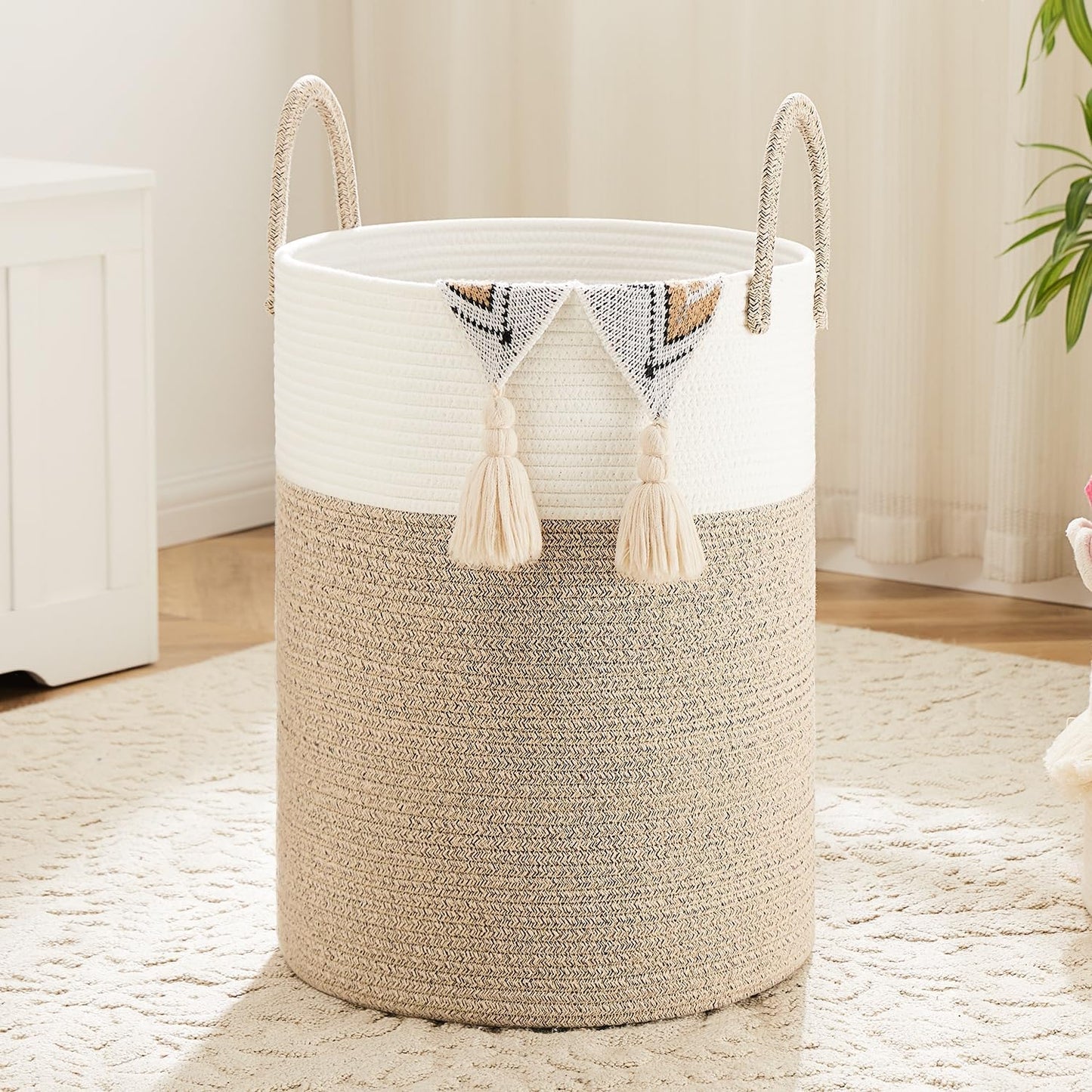 Laundry Basket,Woven Cotton Rope Laundry Hamper,40L for Decorative Storage of Dirty Clothes,Toys and Blankets in Bathroom,Baby Room and Living Room