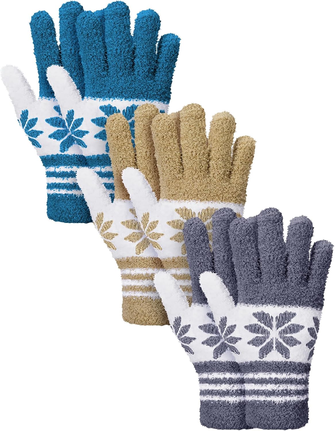 Patelai 3 Pairs Microfiber Plant Dusting Gloves Leaf Cleaning Gloves for Indoor Plants, Blinds, Furniture, House(Medium,Snowflake Dark Blue, Gray, Khaki, White)