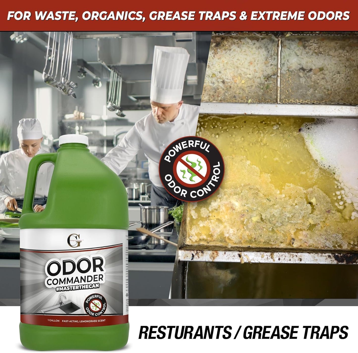 Garbage Commander Odor Commander, Odor Control Spray Bottle, 1 Gallon Refill, Lemongrass Scent - Proudly Made in Canada