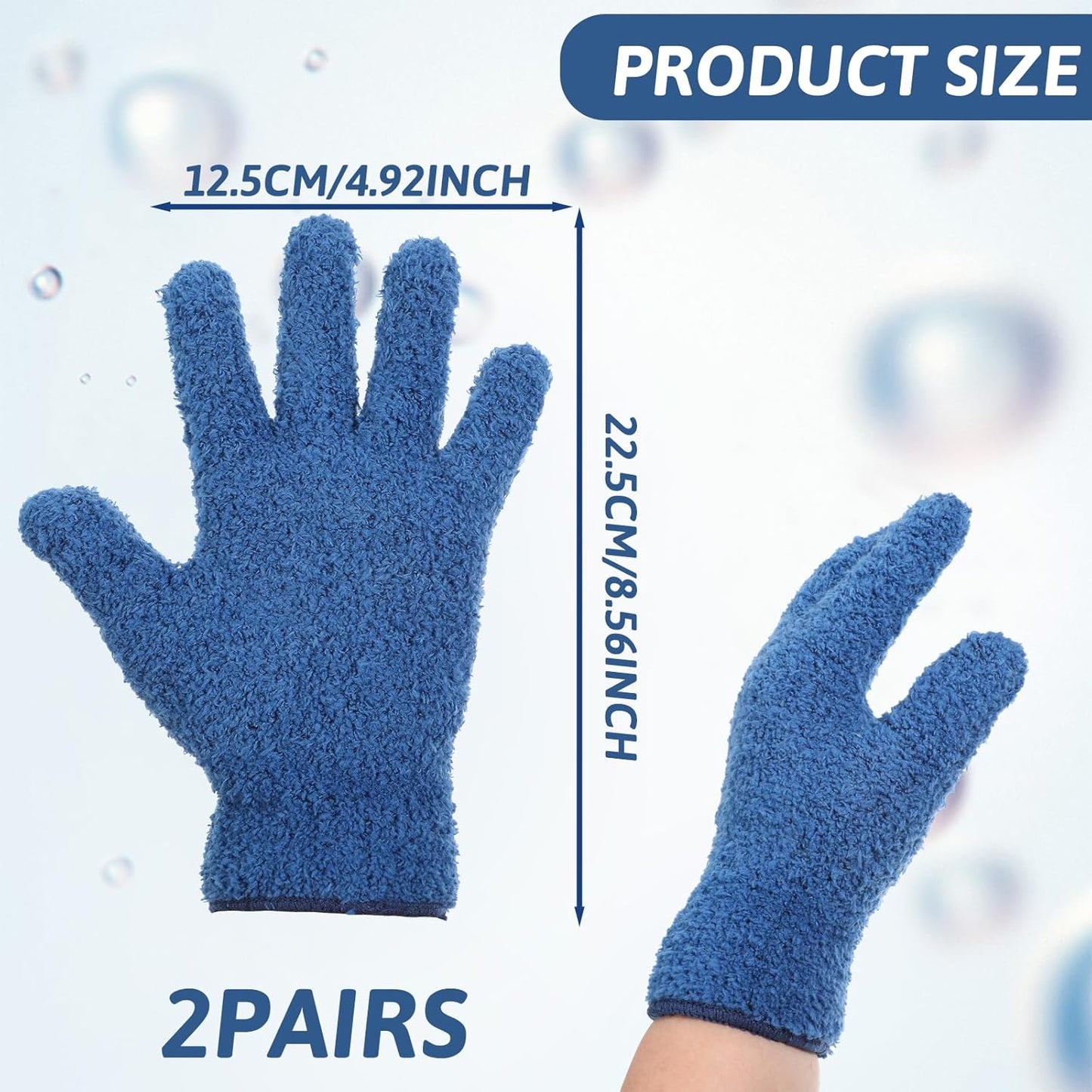 2 Pairs Microfiber Plant Dusting Gloves, Water Blue & Dark Blue Kitchen Indoor Gloves Reusable Washable Cleaning Mittens Dusting Glove for Indoor Plants Blinds Furniture House