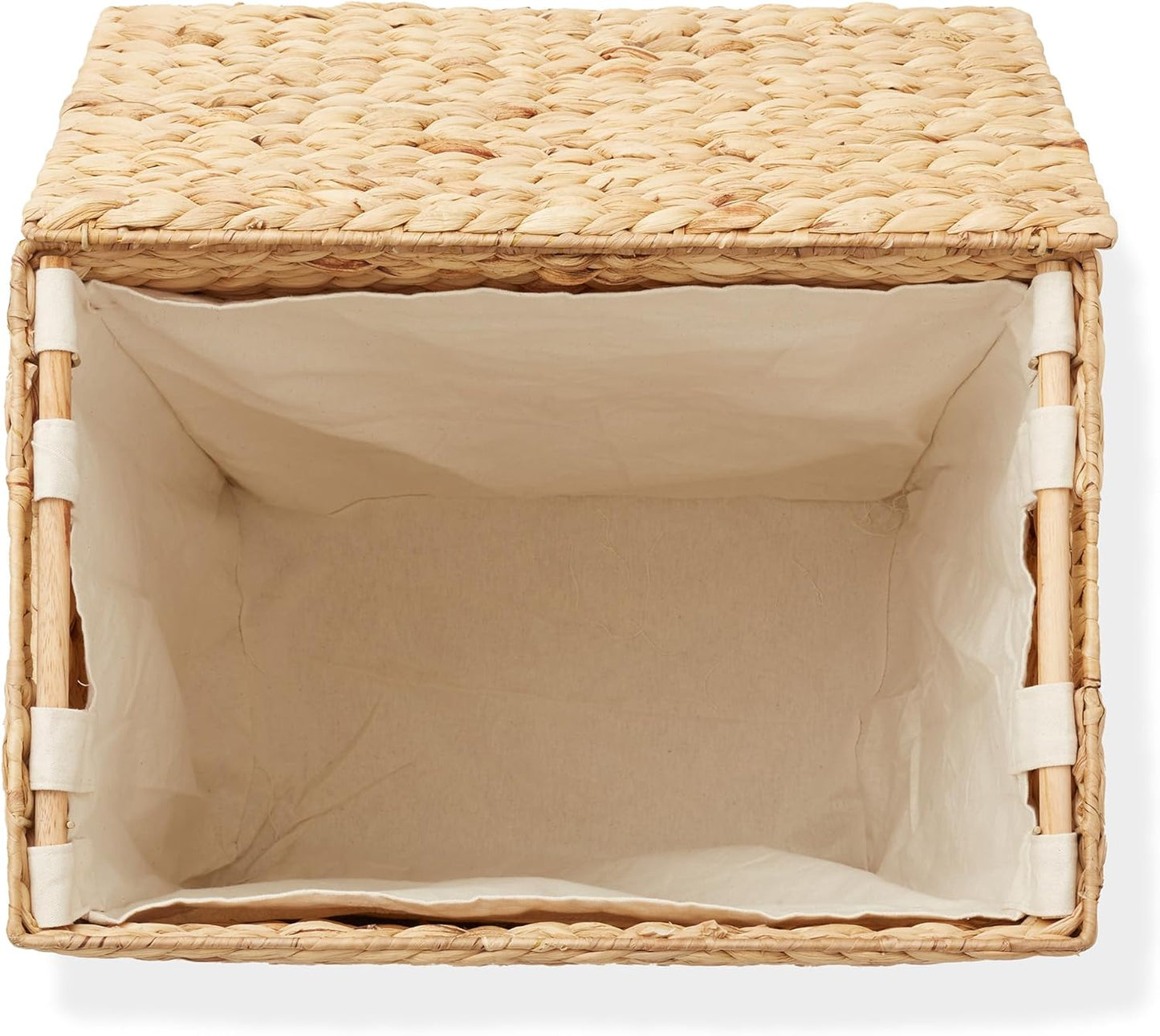 Casafield Large Laundry Hamper with Lid and Removable Liner Bag - Natural, Woven Water Hyacinth Rectangular Laundry Basket Sorter for Clothes and Towels