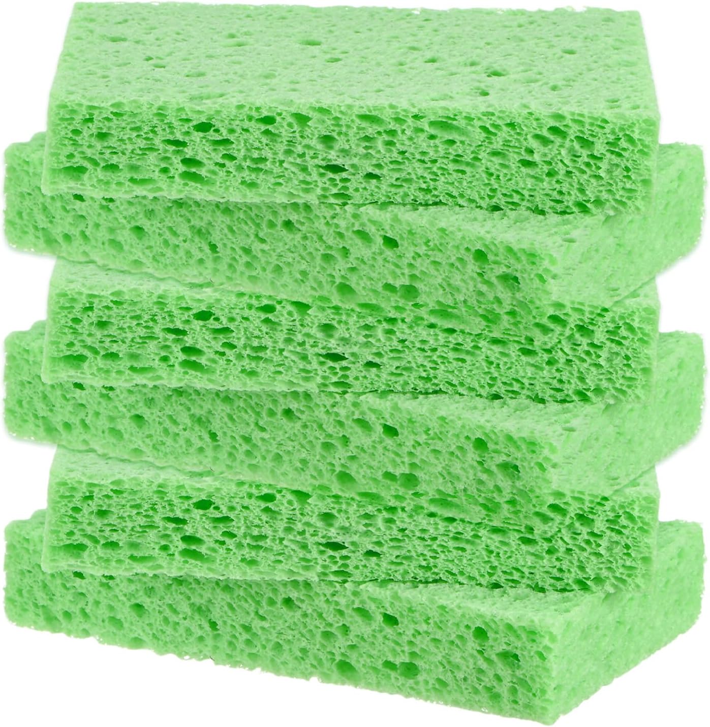 6-Pack Kitchen Sponges, Condense Eco Cellulose Non-Scratch Scrub Heavy Sponge for Kitchen/Household/Bathroom, Clean Tough Messes Dish Scrubber [Green]