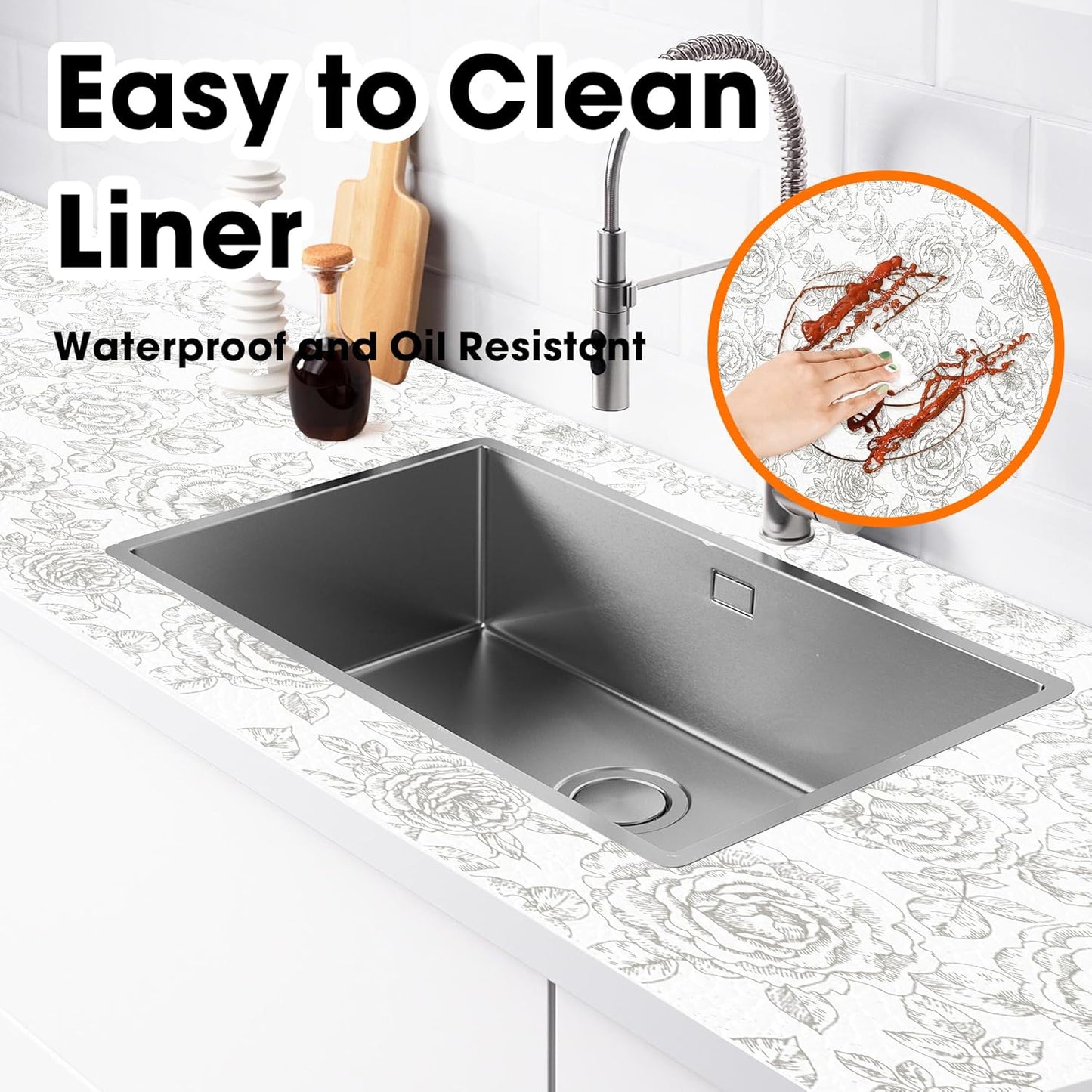 Drawer and Shelf Liner for Kitchen Cabinets Non-Adhesive, Non-Slip Cabinet Liner Shelf Paper Strong Grip Waterproof Easy to Clean for Kitchen Shelves Cupboard, Flower,12IN X 30FT