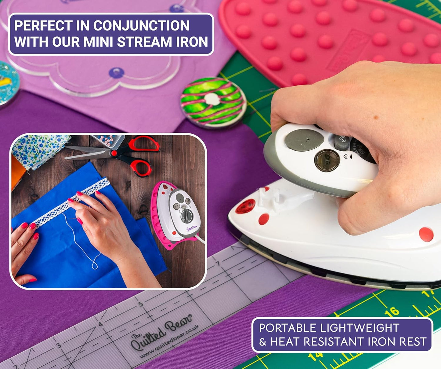 The Quilted Bear Mini Iron Rest - Silicone Heat Resistant Mat for Stress-Free Crafting, Sewing & Quilting Supplies - Durable and Protective Surface for Mini Iron (Lime Green)