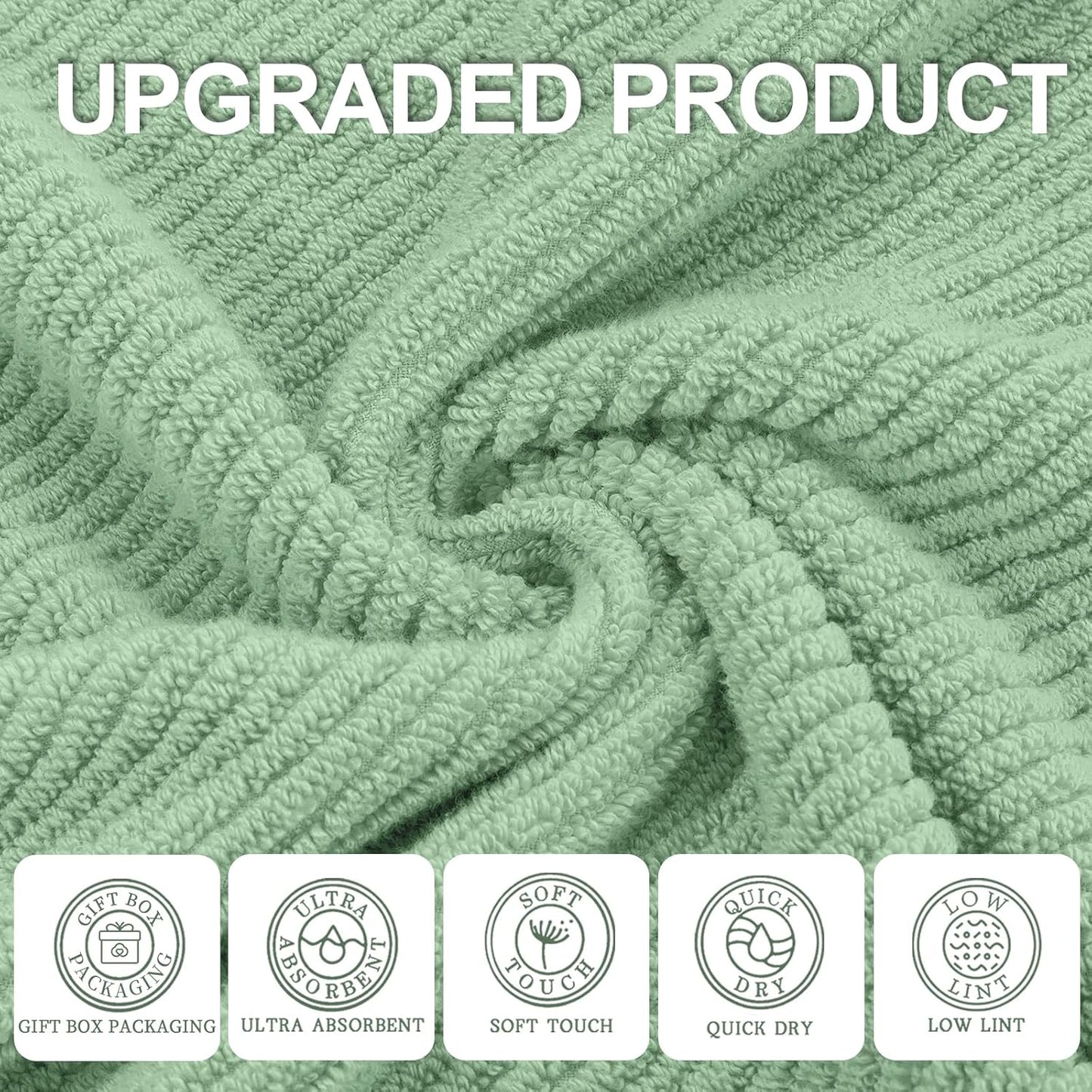 VOOVA & MOVAS Green Towels for Bathroom, 100% Cotton | Quick Dry | Soft | Thick, 3 Piece Towel Set, 1 Large Bath 30" x 56", 1 Hand 18" x 28", 1 Wash Cloth 13" x 13", Bathroom Essentials, Sage Green