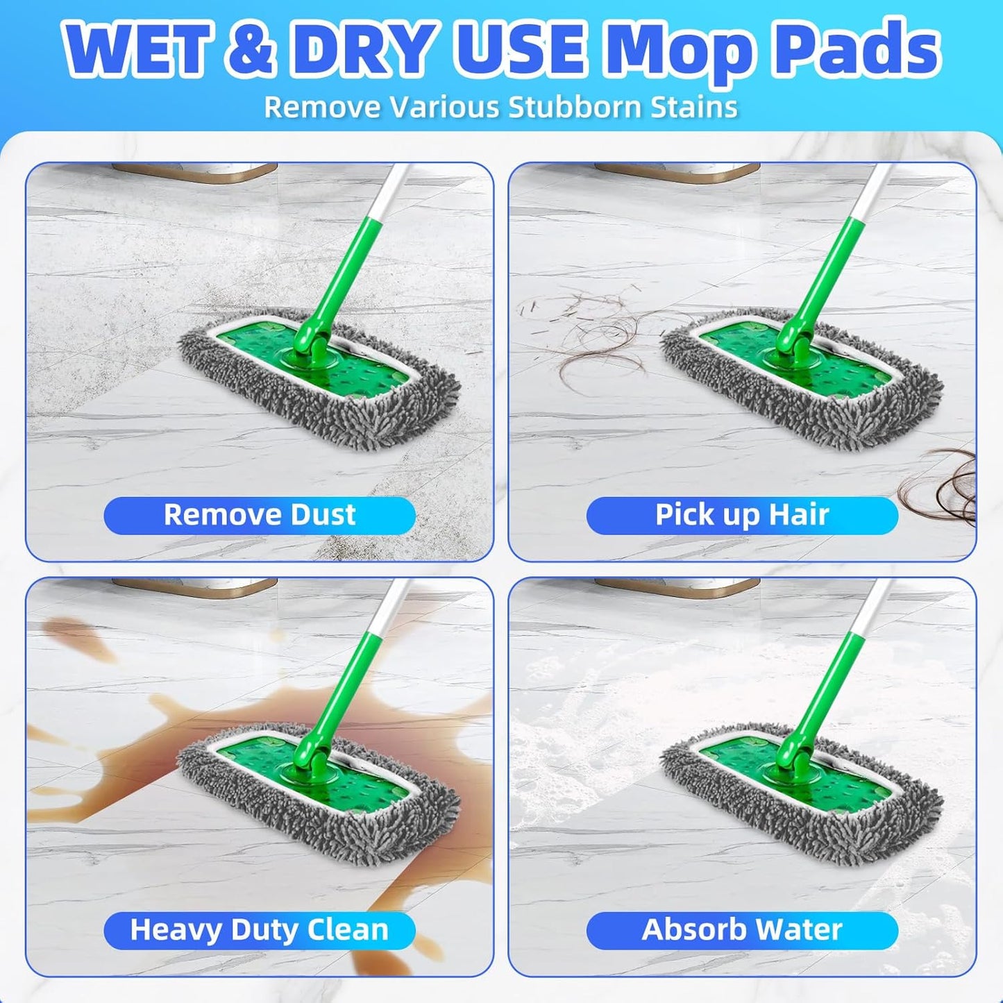 Reusable Microfiber Mop Pads Compatible with Sweeper Mop, Replacement Wet Mopping pad Refills & Washable Dry Sweeping Cloths for Use on All Sealed Floors - Stone, Hardwood, Laminate & Tile (6 Grey)