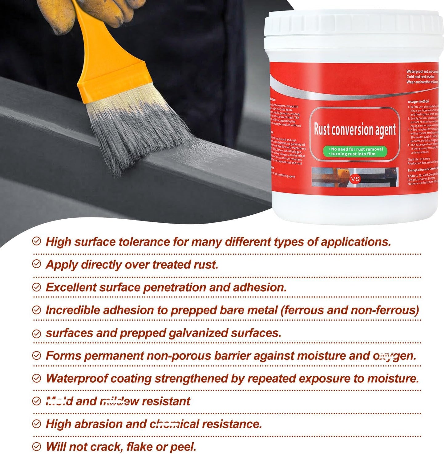 Water-Based Metallic Paint,Rust Removal Converter Metallic Paint,Rust Remover Converter for Metal, Car Anti Rust Paint Chassis Universal Rust Removal Converter with Brush (Grey)