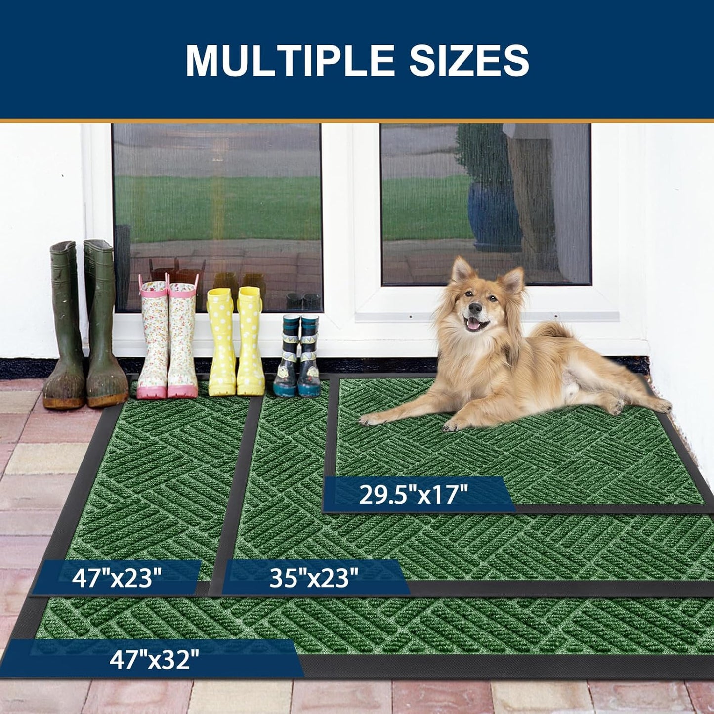 Smiry Front Door Mat Outside Entrance, Heavy Duty Outdoor Indoor Natural Rubber Doormat, Non Slip, Trap Dirt and Moisture, Easy Clean, Low Profile Patio Porch Entryway Mat, 71x23, Green