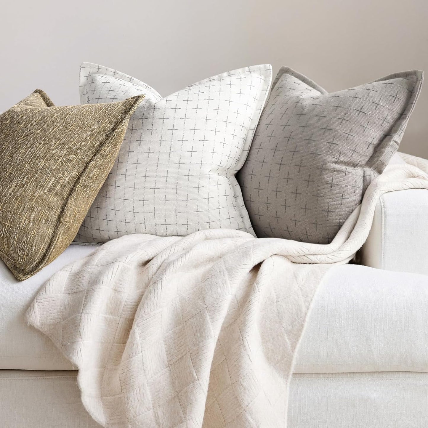 ZWJD Pillow Covers 18x18 Set of 2 Soft Polyester Textured Pillow Covers with Stylish Flange Edge Cozy Farmhouse Throw Pillows for Couch Bed Sofa Living Room