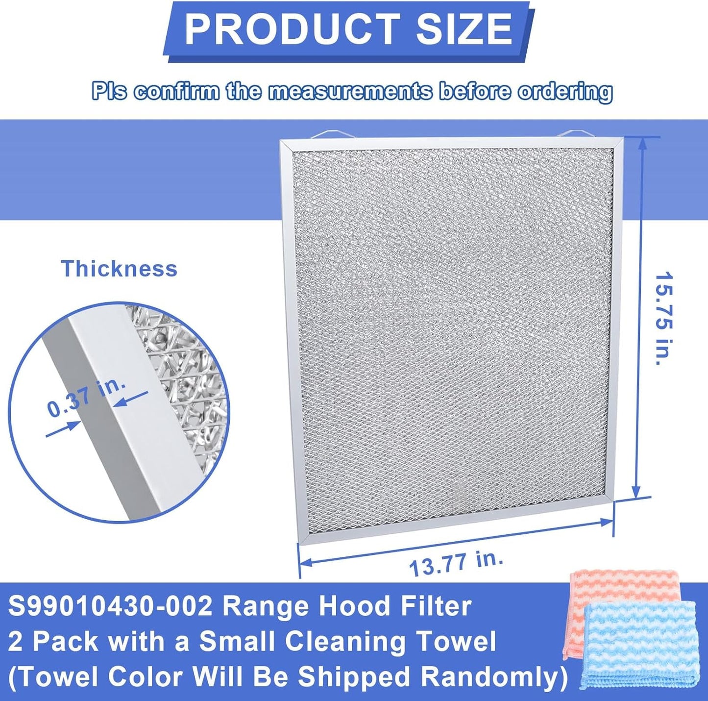 S99010430-002 Range Hood Filter 15-3/4" x 13-7/8" x 3/8", 2 Pack Aluminum Mesh Grease Range Hood Filter Compatible with Broan Nutone Kitchen Exhaust Fan Filters 4512880 99010430-002