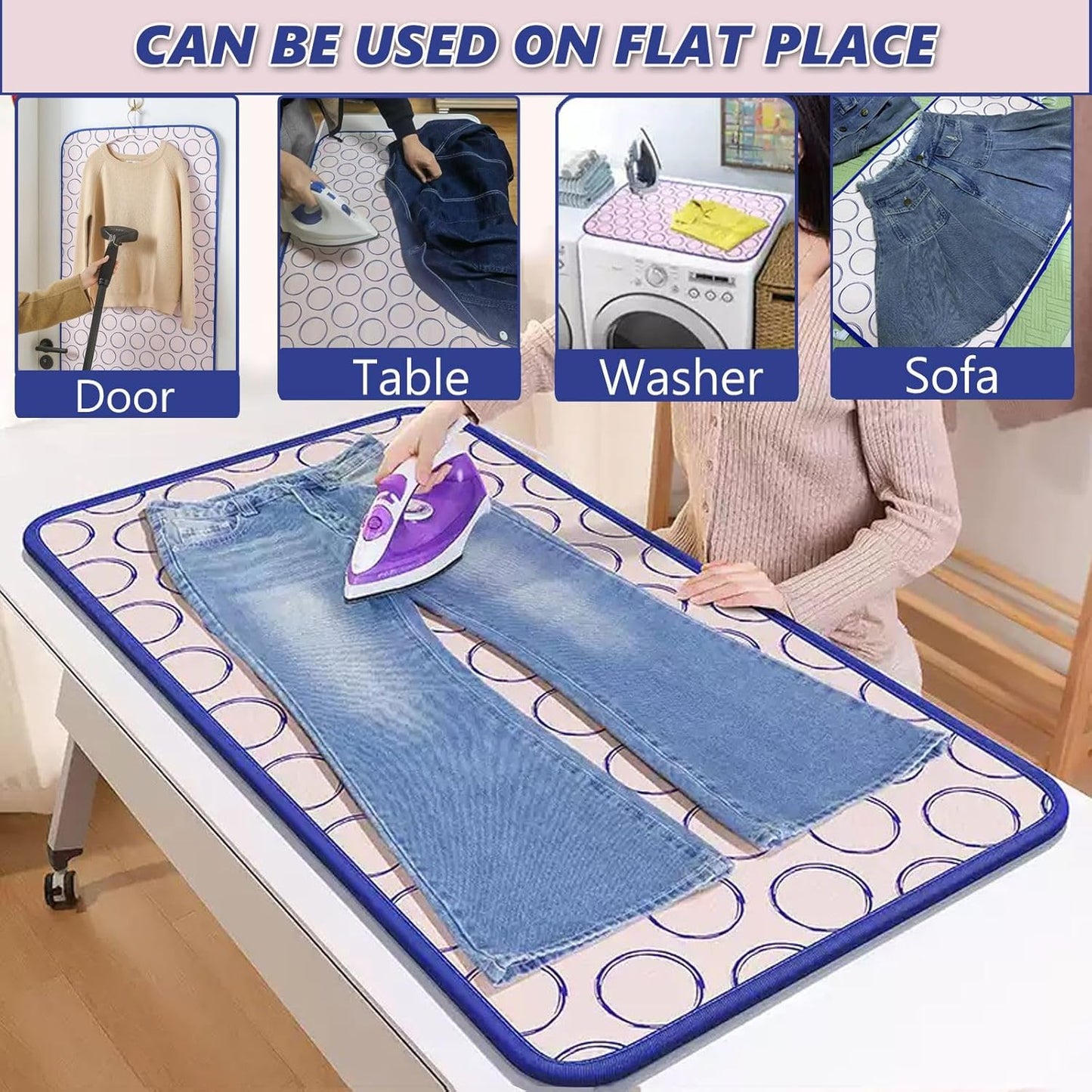 Portable Ironing Mat for Table Top Iron Pad for Countertop Thick Ironing Blanket Over The Door Steamer Pad Washer Dryer Heat Resistant Mat Travel Ironing Board (Large 47.2"x23.6")