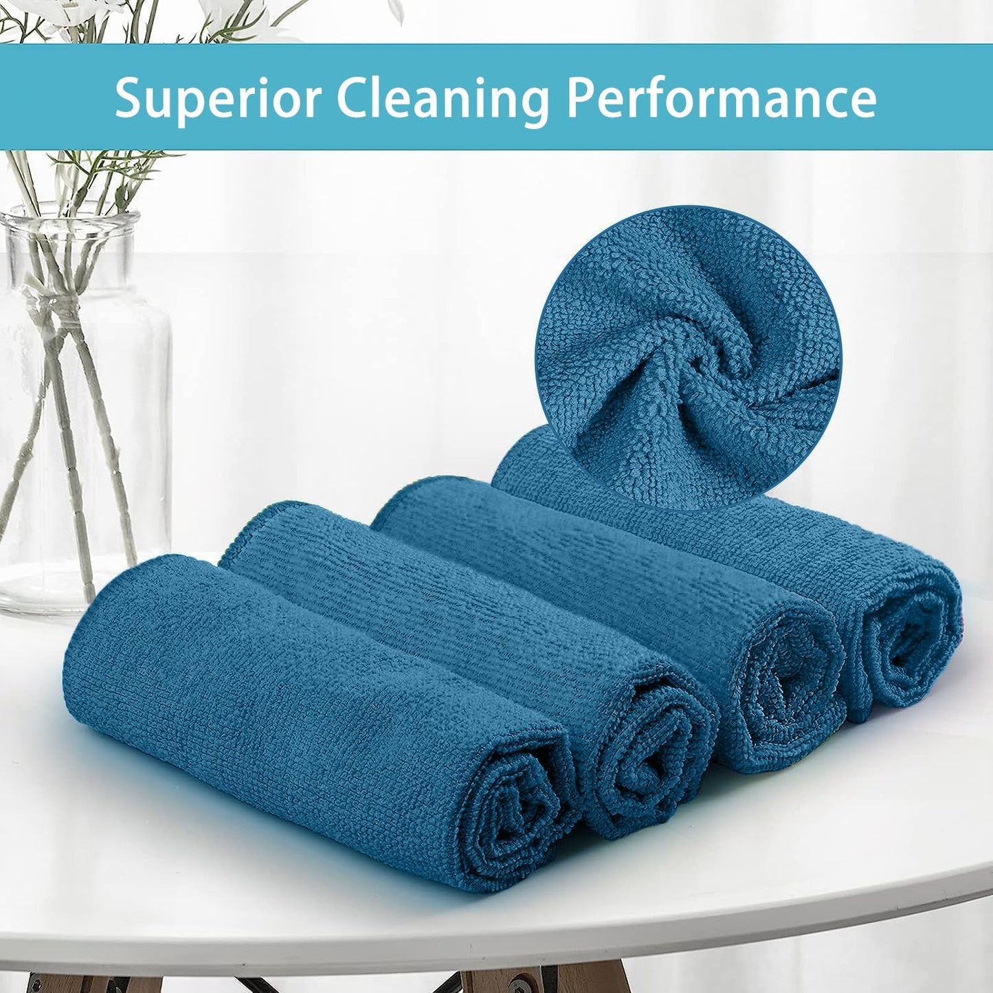 HOMEXCEL Navy Blue Microfiber Cleaning Cloth, 50 Pack Cleaning Towels for Kitchen, Lint Scratch Free, Highly Absorbent, and Reusable Cleaning Rags for House, Window and Glass, Cars, 11.5 X11.5 inch