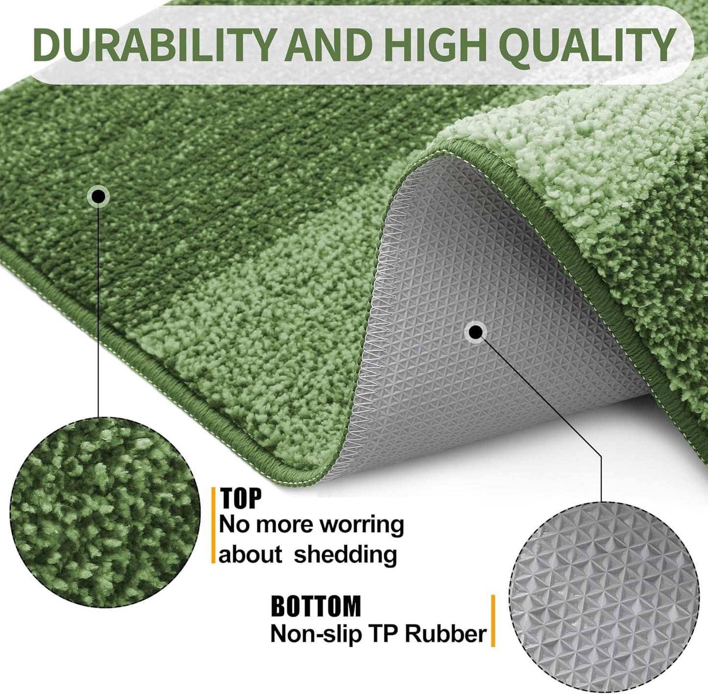 Kitinjoy Indoor Outdoor Door Mat, 48x32 Non-Slip Absorbent Dirt Trapper, Low-Profile Washable Inside Entrance Front Floor Mat, Sturdy Soft Entry Doormats for Entryway, Green