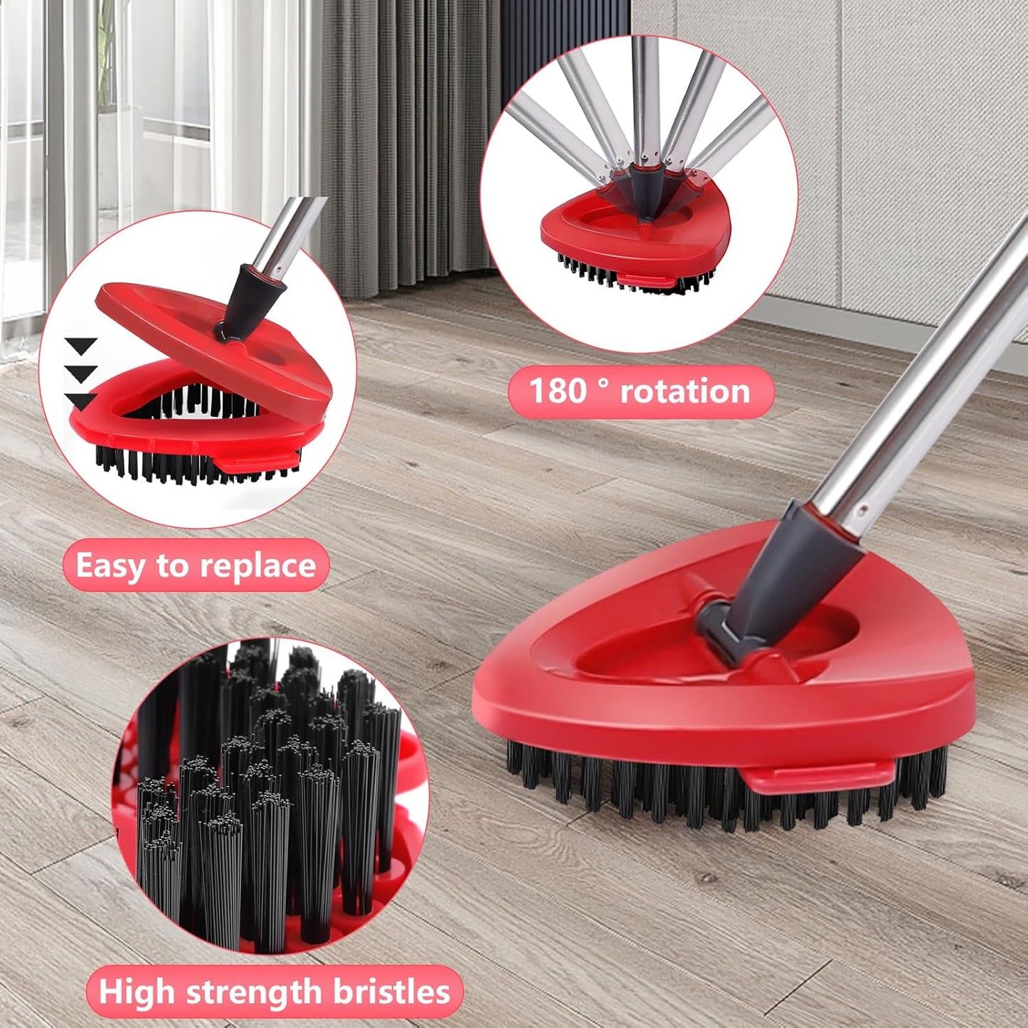 Mop Heads Replacements Complete Combo for O-Ceda,4Pcs White Machine Washable Microfiber Spin Mop Refills Replace Heads,1 Scrub Brushs,1 Base,1 Set Handle,Spin Mop Replacements for Tub and Tile