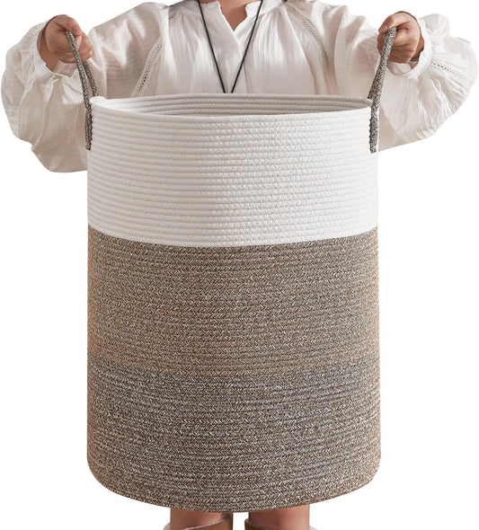 CLHMILY&Z 80L Laundry Basket Round Storage Rope Basket - 16.5x22.5 Inches - Laundry Hamper in Bedreoom and Mutil Storage Bin for Blankets, Toys, and Nursery Essentials