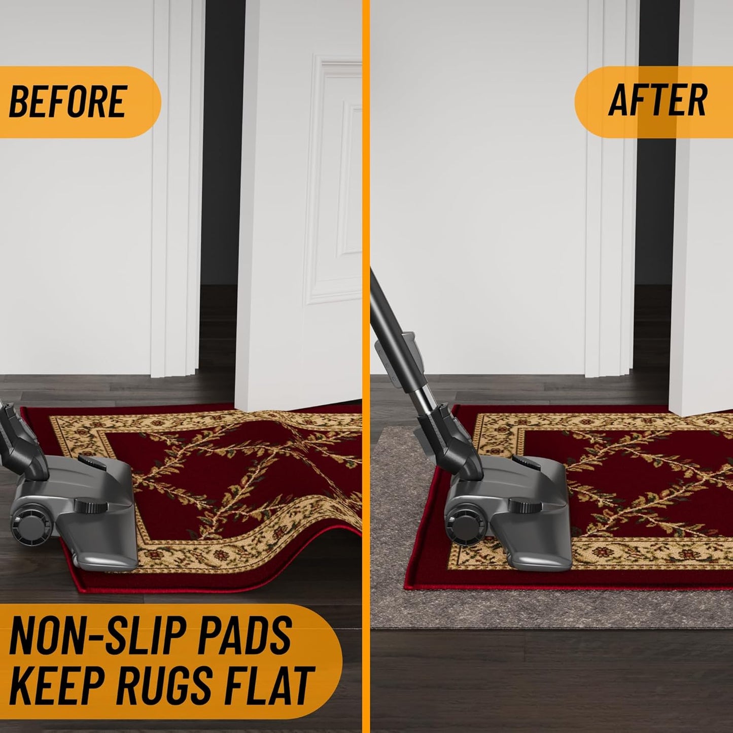Ottomanson 5' x 8' Non-Slip Rug Pad Gripper 1/4 Inch Thick Dual Surface Felt + Rubber Gripper - Safe for All Floors, Brown