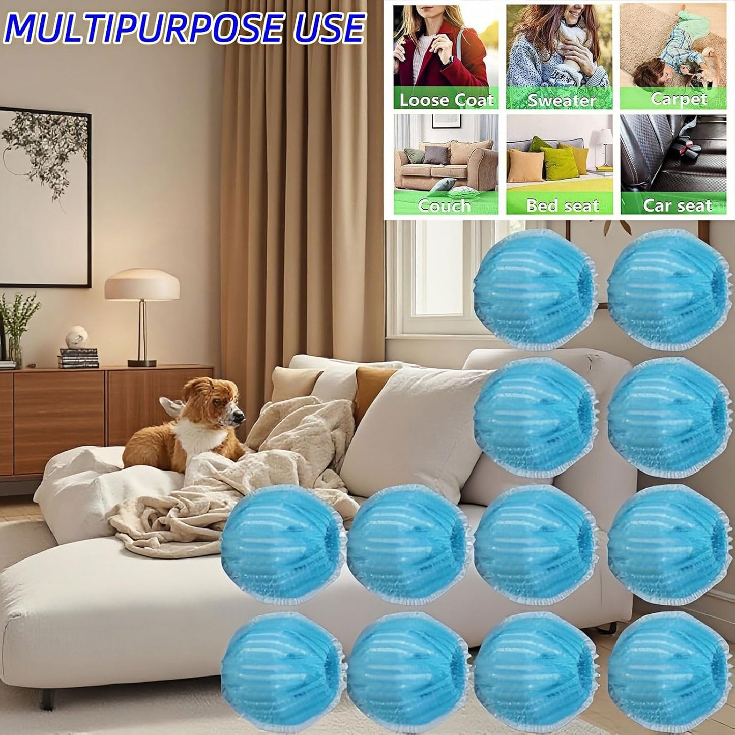 12 PCS Pet Hair Remover for Laundry & Dryer, Reusable Laundry Lint Catcher, Dog Hair Remover Tool for Clothes Bedding, Washing Machine Hair Trap, Non-Damaging Fabric Safe