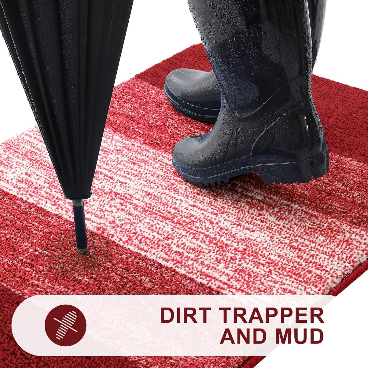 Kitinjoy Indoor Outdoor Door Mat, 71x47 Non-Slip Absorbent Dirt Trapper, Low-Profile Washable Inside Entrance Front Floor Mat, Sturdy Soft Entry Doormats for Entryway, Burgundy