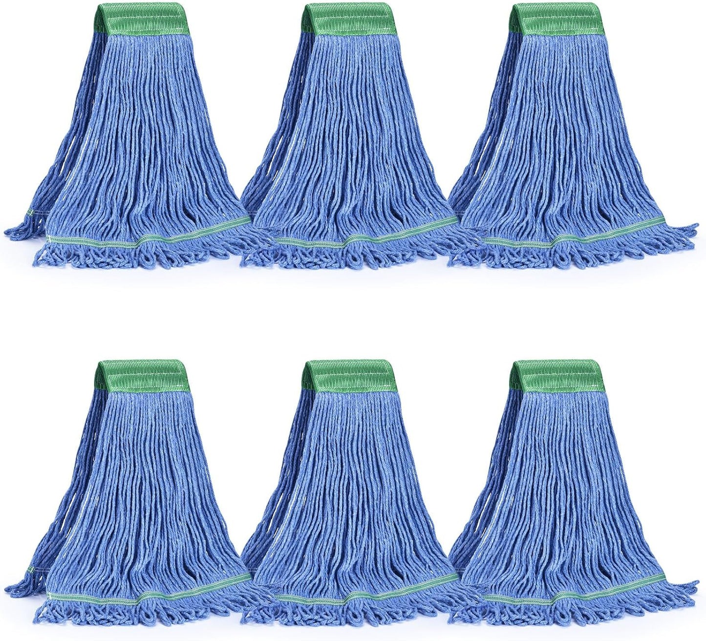 Matthew Cleaning Commercial Mop Head Replacement, 5 Inch Wide Headband, Looped End Cotton Blend String Wet Mops for Floor Cleaning, 18 oz Medium, 6-Pack Blue