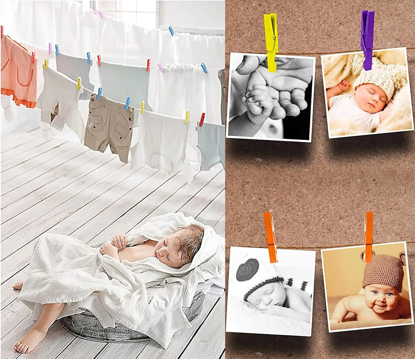 1.9 Inch Blue Clothespins Wall Decor Hang Pictures Artwork Kitchen Clips for Chip Bags with Sturdy Twine String Pack 50