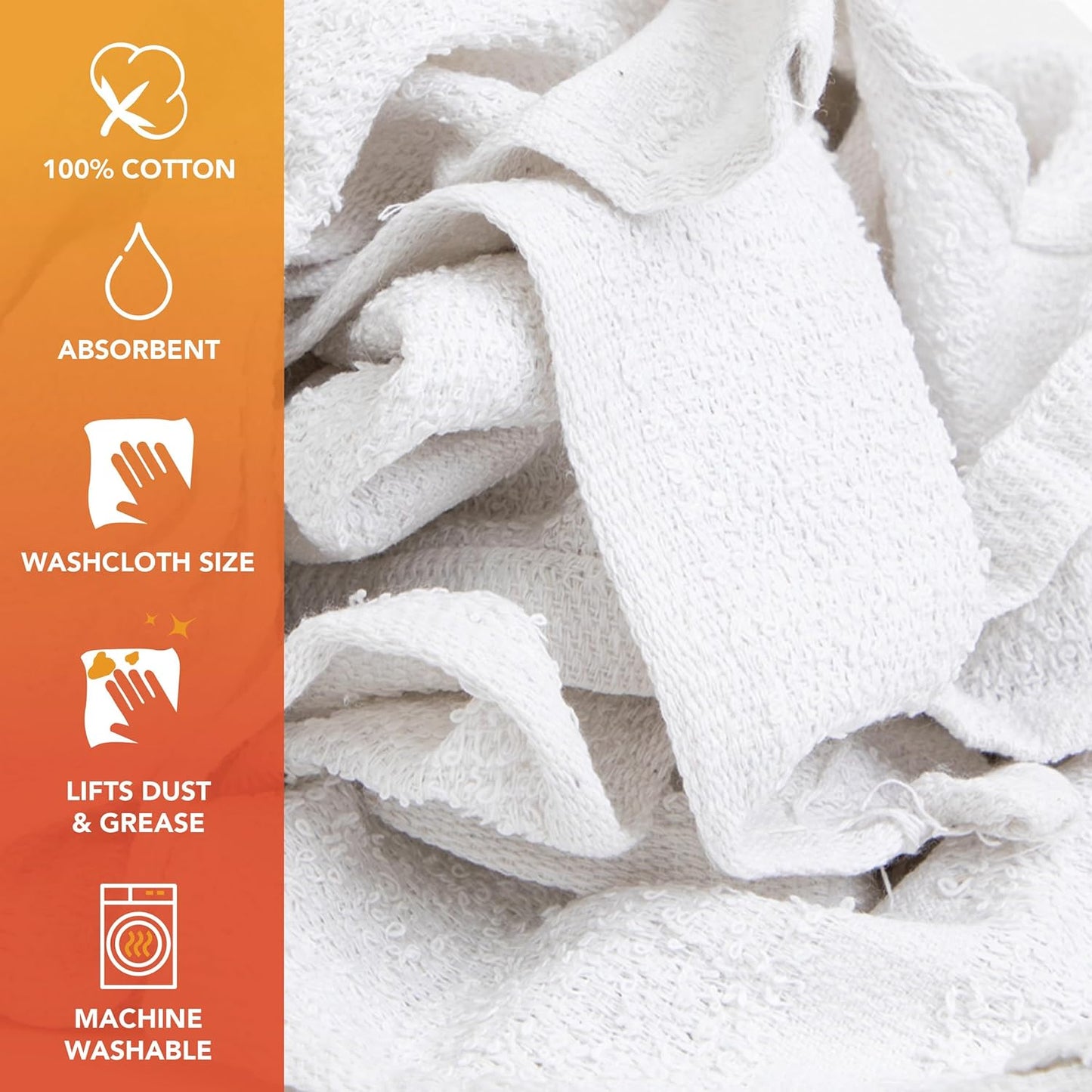 Arkwright W11 Terry Cloth Towels for Cleaning - Soft Cotton Blend Washable Multi-Purpose Bar Mop, Absorbent & Quick Dry, Box of Rags for Kitchen, Auto Shop, and Garage, 10 lb, White