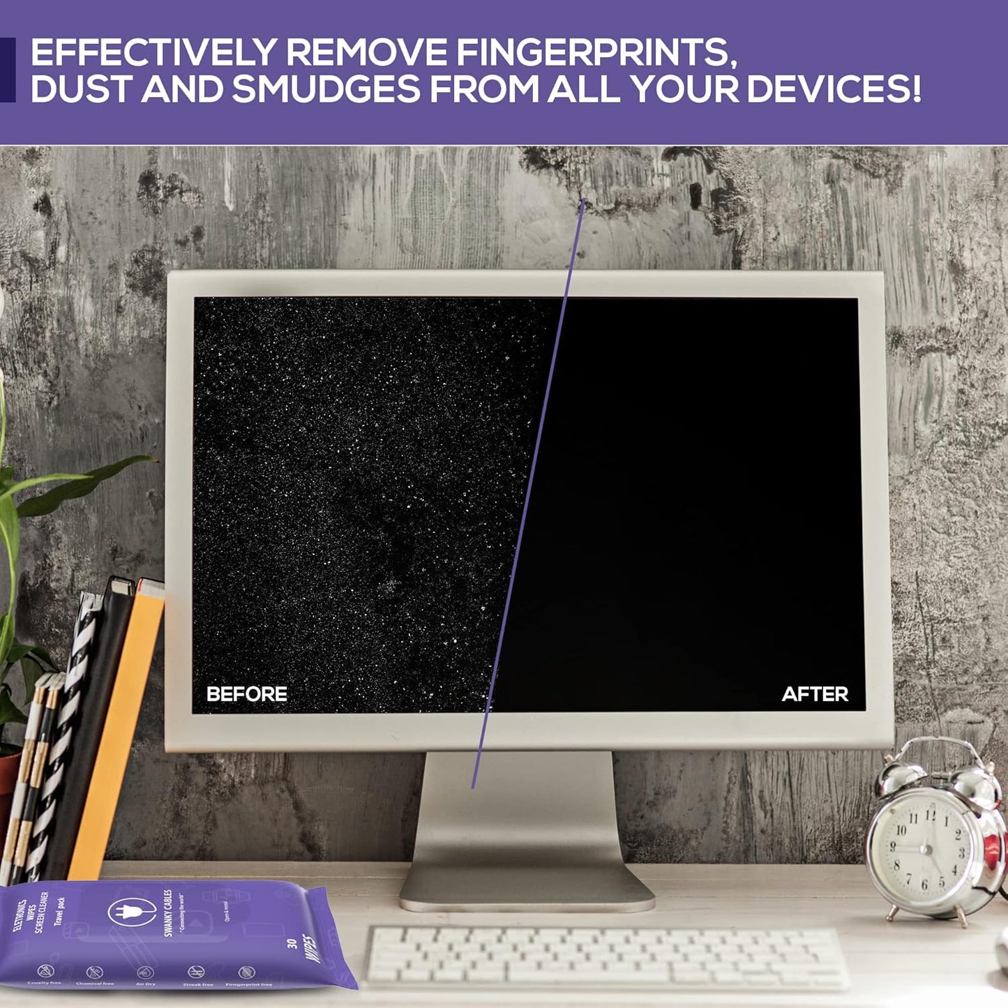 Screen Cleaner Wipes: Electronic Wipes for Screens - Computer Screen Wipes for Lens, Phone, Tv Screen and Monitor Cleaning - Tech Wipes & Microfiber Cloth (Soft Wipes, 30 Count)