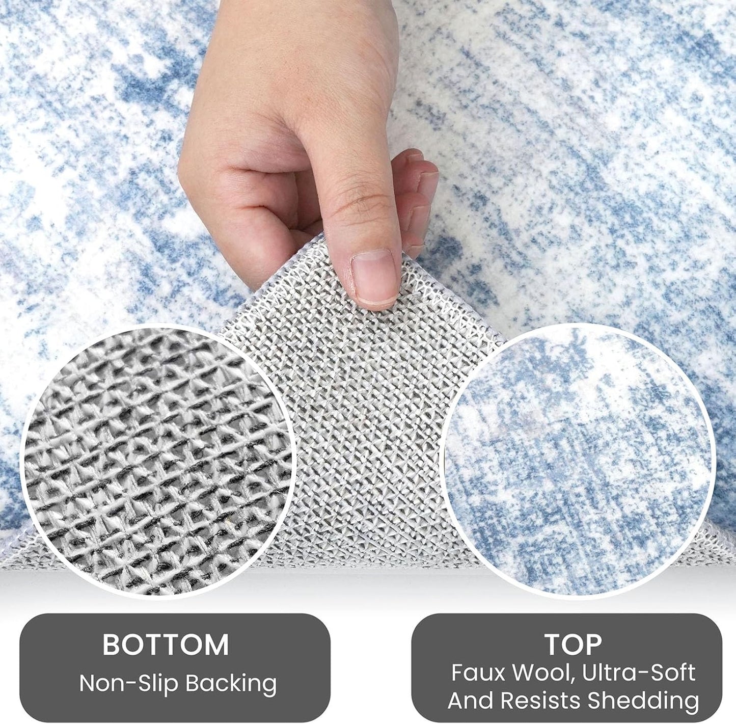 IOHOUZE Small Abstract Area Rug 2x3 Ft Entryway Rugs Washable Door Mat Indoor Entrance, Rubber Backed Throw Rugs, Printed Non Slip Floor Carpet for Foyer Front Door Sink, Light Blue White