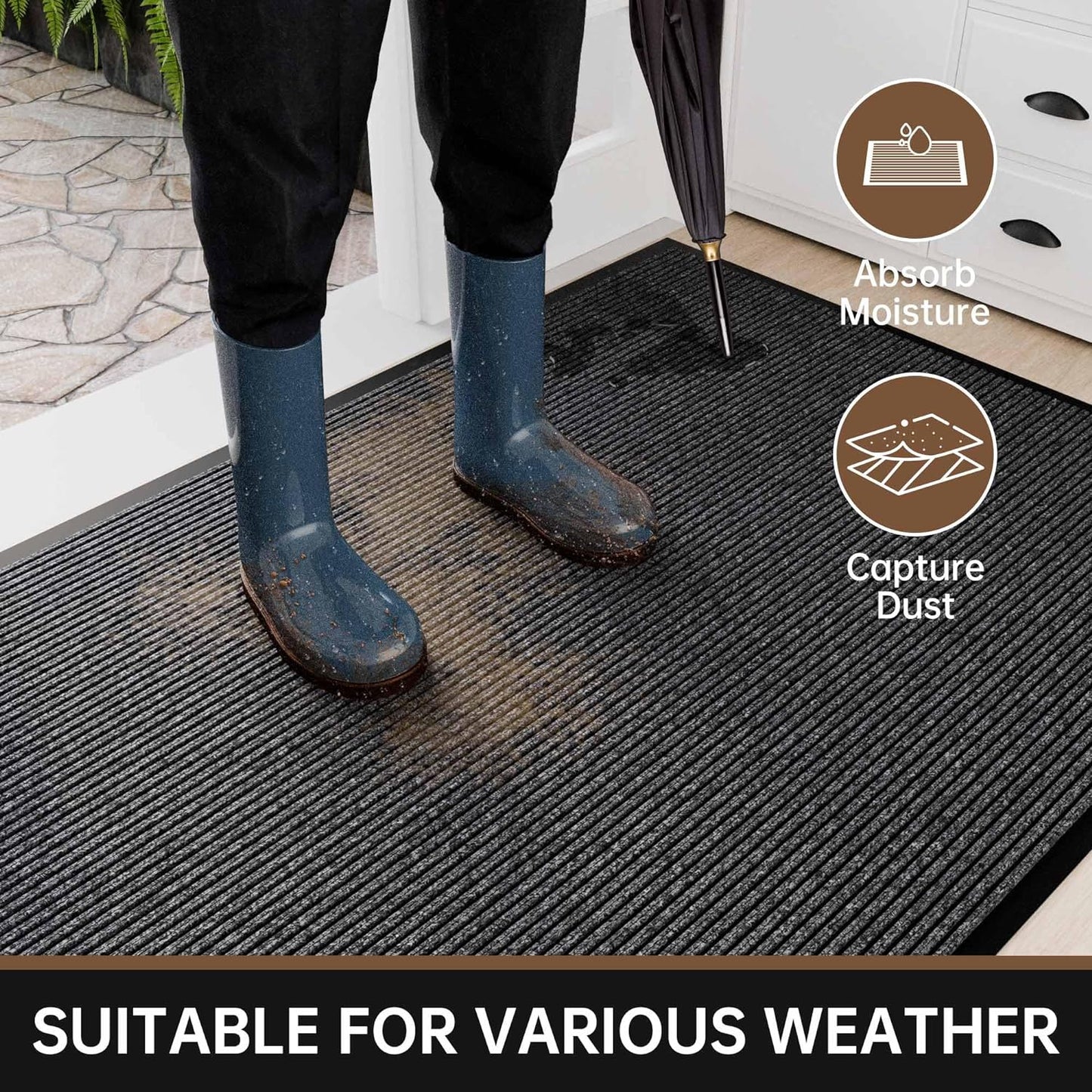 Front Door Mat, 72" x 36" Heavy Duty Indoor Outdoor Doormat, Non-Slip Welcome Mats for Entryway, Rubber Backing Low Profile Commercial Door Mats