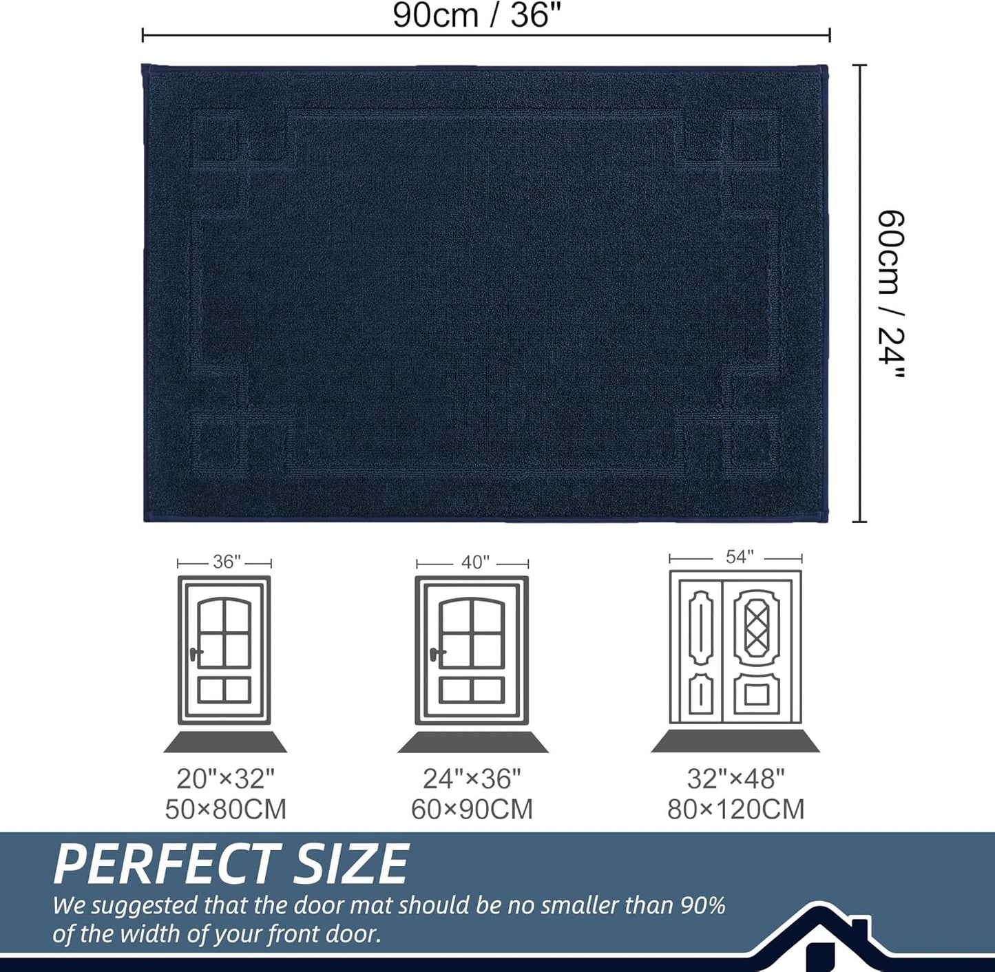 BEQHAUSE Door Mat 24" x 36", Non-Slip Door Mats Indoor Entryway Rugs Washable Low-Profile Absorbent and Stain Resist Floor Mats, Dog Door Mat for Front Back Door, Muddy Wet Shoes & Paws, Navy Blue