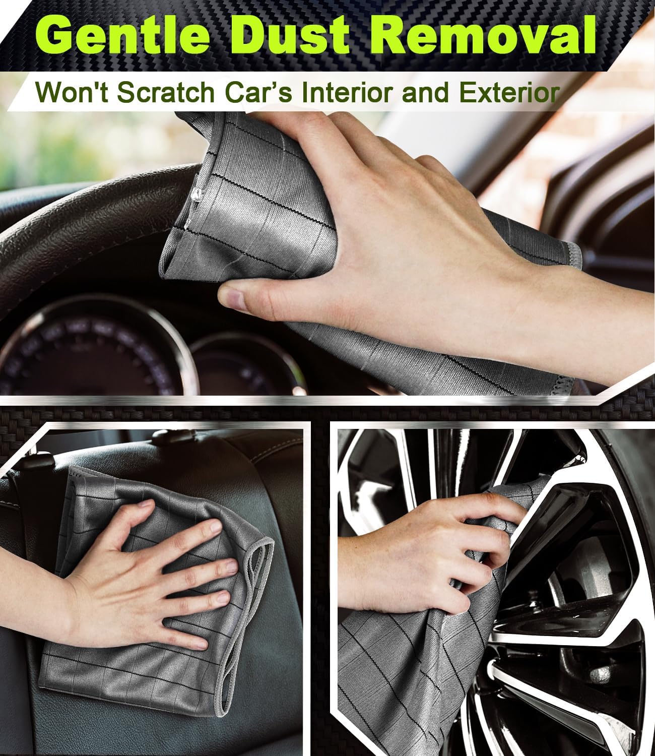 Airlab Carbon Microfiber Towels for Car Drying Window Glass Cleaner Magic Cleaning Cloth Auto Detailing Car Wipes Lint Free Rags Large Towel Interior Detailer, Pack of 4, 20" x 16", Grey