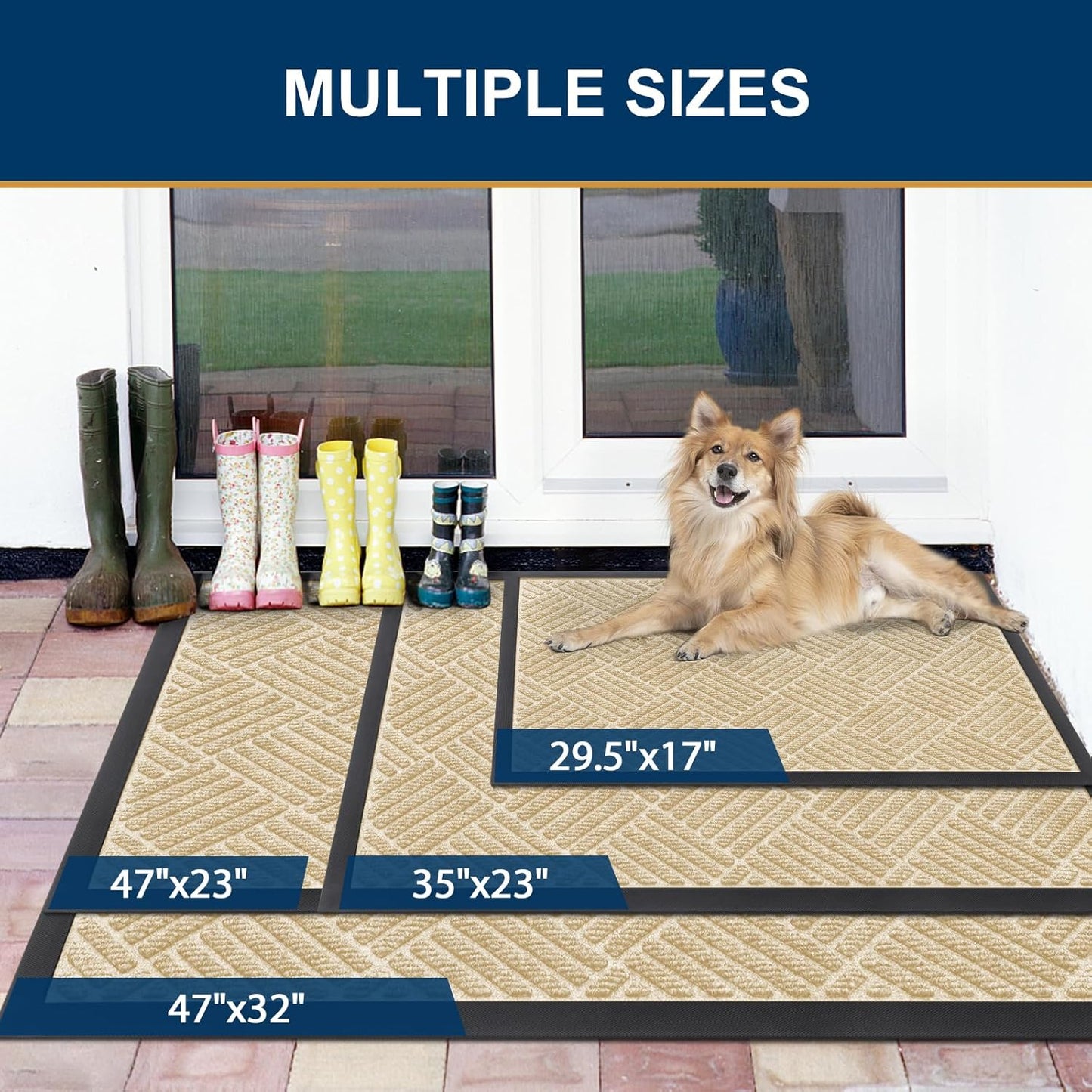 Smiry Front Door Mat Outside Entrance, Heavy Duty Outdoor Indoor Natural Rubber Doormat, Non Slip, Trap Dirt and Moisture, Easy Clean, Low Profile Patio Porch Entryway Mat, 71x47, Beige