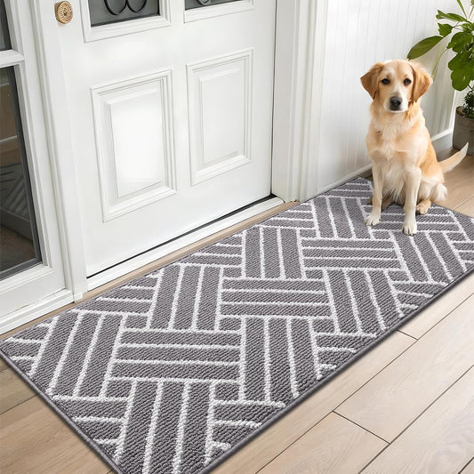 OLANLY Long Indoor Door Mat, 59x20 Inch, Dirt Resistant and Absorbent, Non-Slip Rubber Backing Floor Mats, Easy Clean Low-Profile Doormat for Entryway, Front Door, and Inside Entrance, Grey