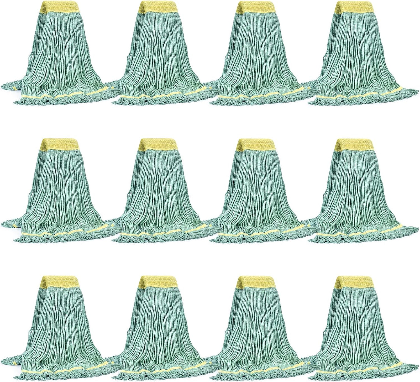 Matthew Cleaning Commercial Mop Head Replacement, 5 Inch Wide Headband, Looped End Cotton Blend String Wet Mops for Floor Cleaning, 24 oz Large, Case Pack 12 Pcs Green