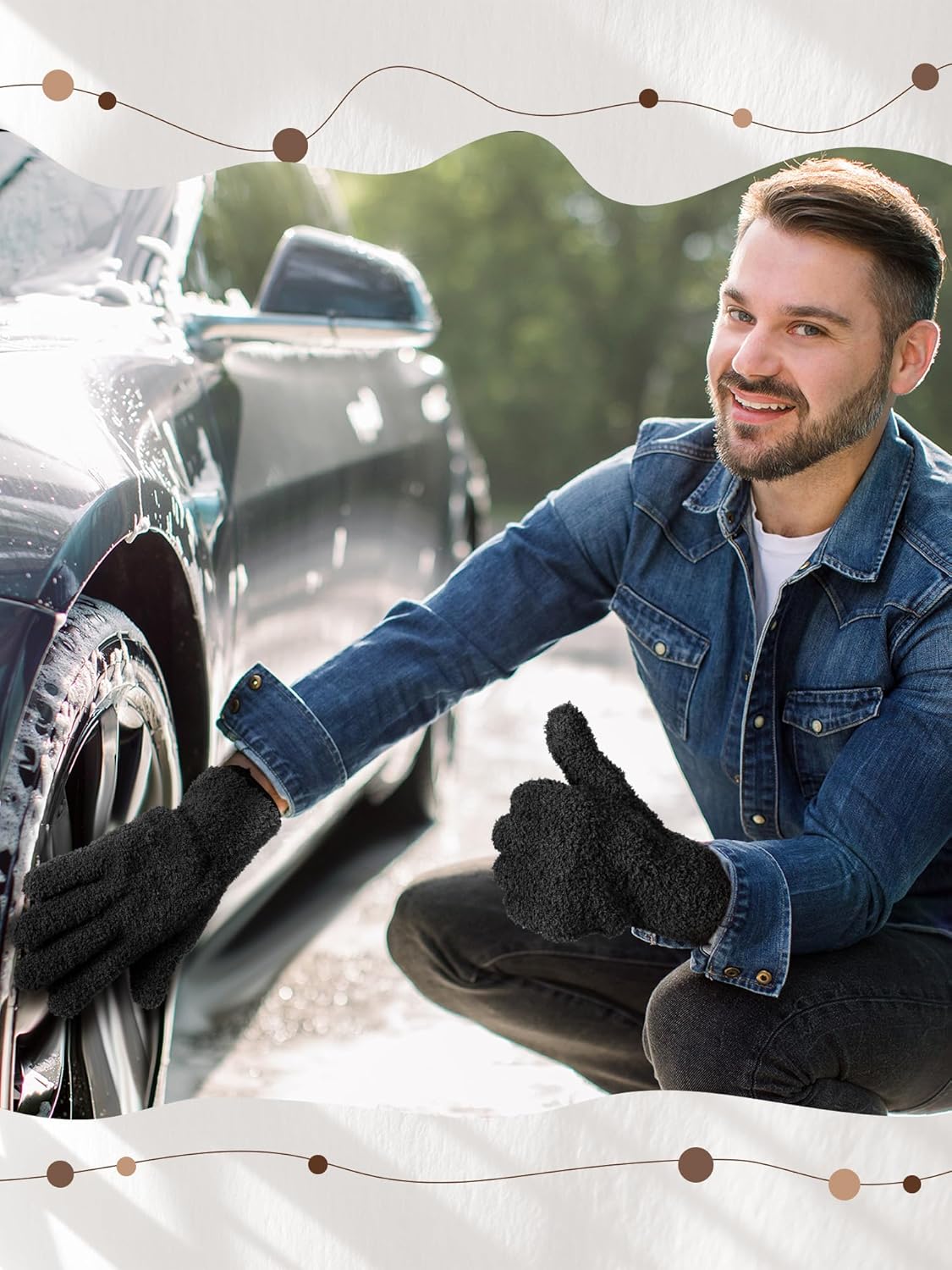 Patelai 3 Pairs Microfiber Plant Dusting Gloves Leaf Cleaning Gloves for Indoor Plants, Blinds, Furniture, House(Large,Black, Brown, Dark Brown)