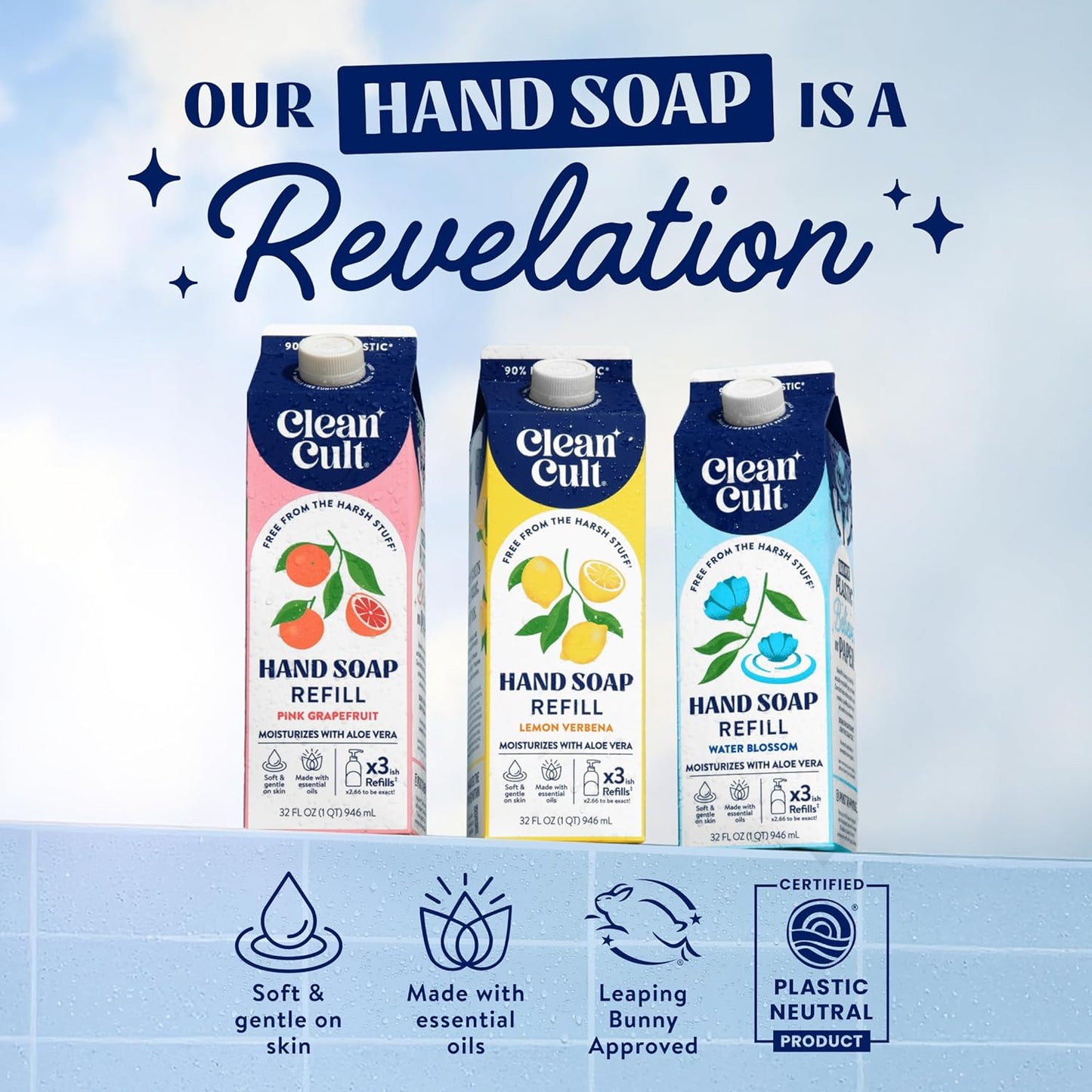Cleancult Liquid Hand Soap Refills - Moisturizes Dry & Sensitive Skin - Made with Aloe Vera & Lavender Essential Oils - Wild Lavender - Eco Friendly - Paper-Based Packaging - 32 oz/2 Pack