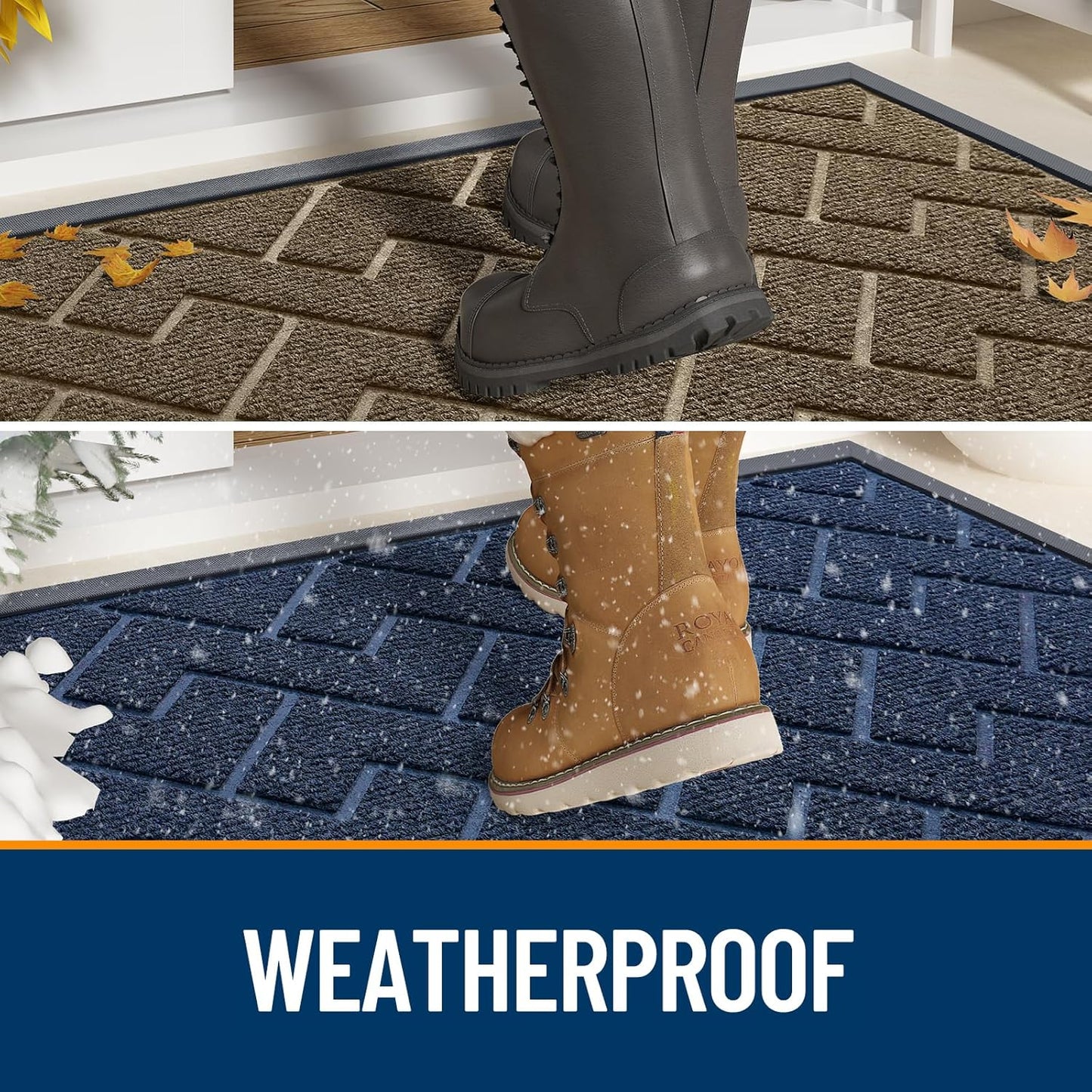 OLANLY Front Door Mat Indoor Outdoor Entrance, Waterproof All-Season, All-Weather Doormat, Sturdy Natural Rubber, Easy Clean Patio Porch Entryway Mat, Herringbone Brick (Wine Red, 29.5x17)