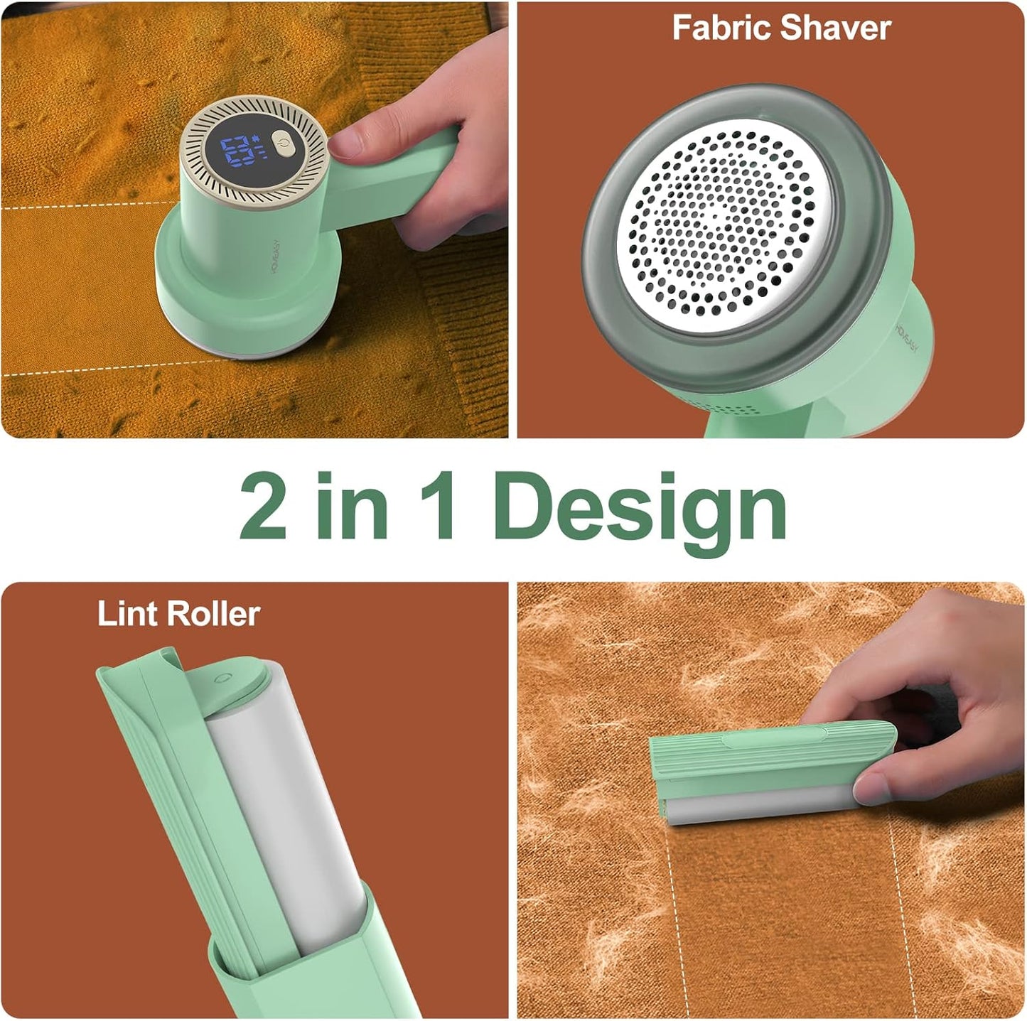 Fabric Shaver Fuzz Remover Rechargeable, HOMEASY Electric Lint Remover Shaver with 3 Blades & LED Digital Display, Sweater Couch Fabric Pill Shaver for Sweater, Couch, Furniture